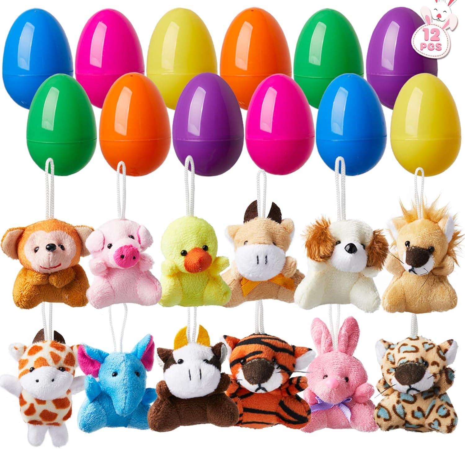 HIKISS 12 Pcs Easter Eggs with Mini Stuffed Animal Plush Toys image 1