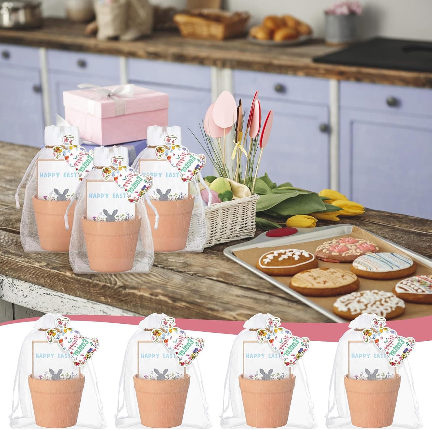Ctosree 24 Sets Happy Easter Party Favors for Guests Easter Bunny Seed Packets Kit Including Self Adhesive Seed Packets Mini Flowerpots Bunny Tags Organza Bags for Basket Stuffers Gifts : Patio, Lawn &amp; Garden thumbnail 5