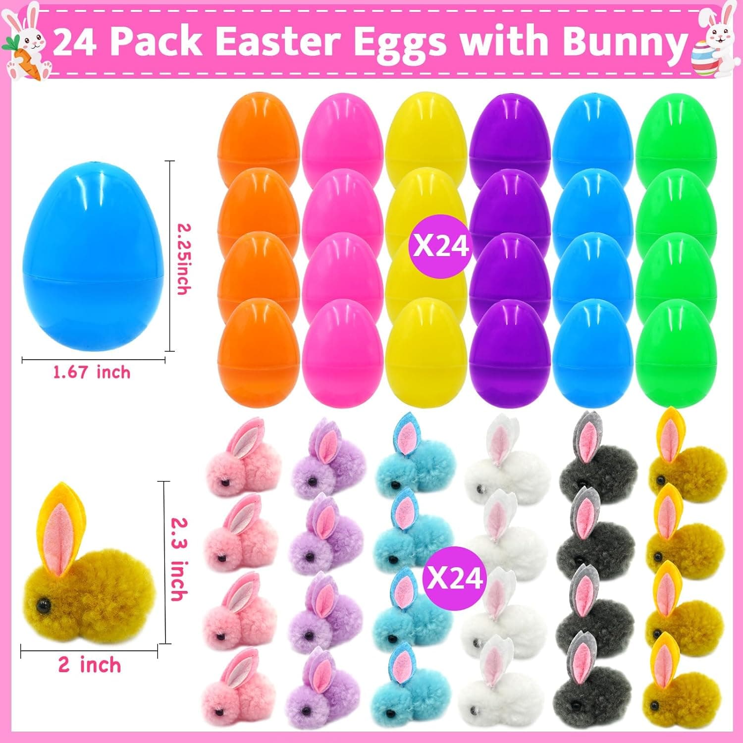24 Pack Easter Egg Fillers Plush Bunny Toys thumbnail 2