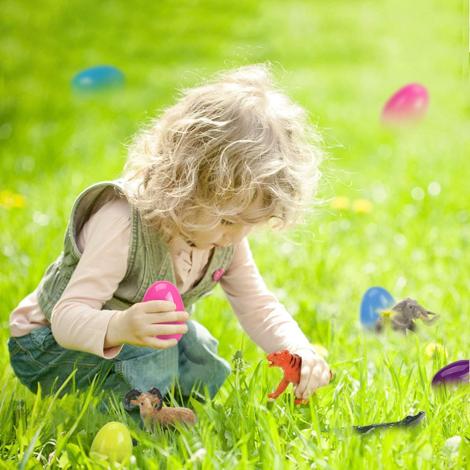 CUTE STONE 24 Pack Filled Easter Eggs with Dinosaurs and Animals thumbnail 4