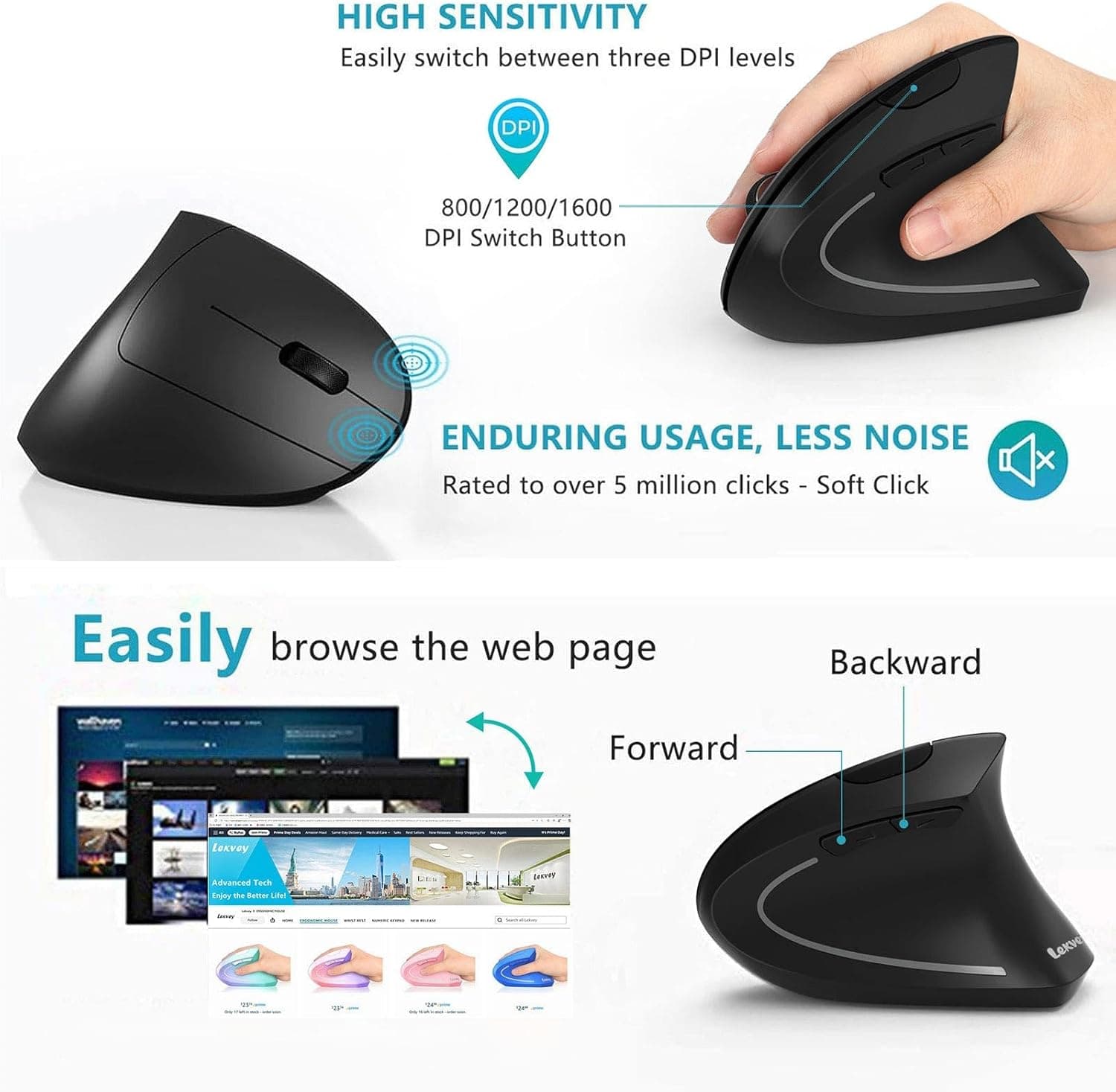 LEKVEY Ergonomic Vertical Wireless Mouse thumbnail 5