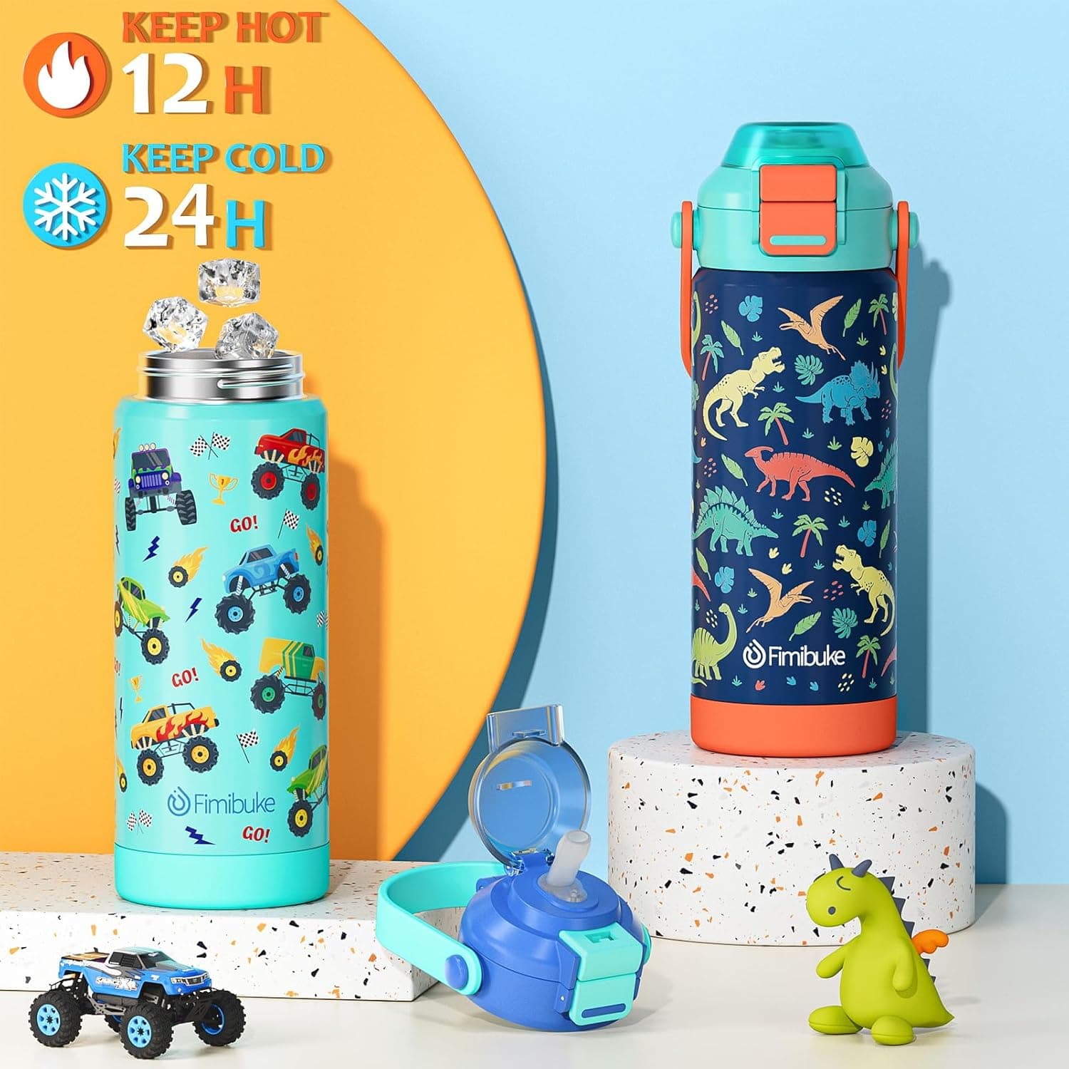 Kids Insulated Water Bottle with Pop-Open Straw & Spout 2-in-1 Lid, 18oz thumbnail 4