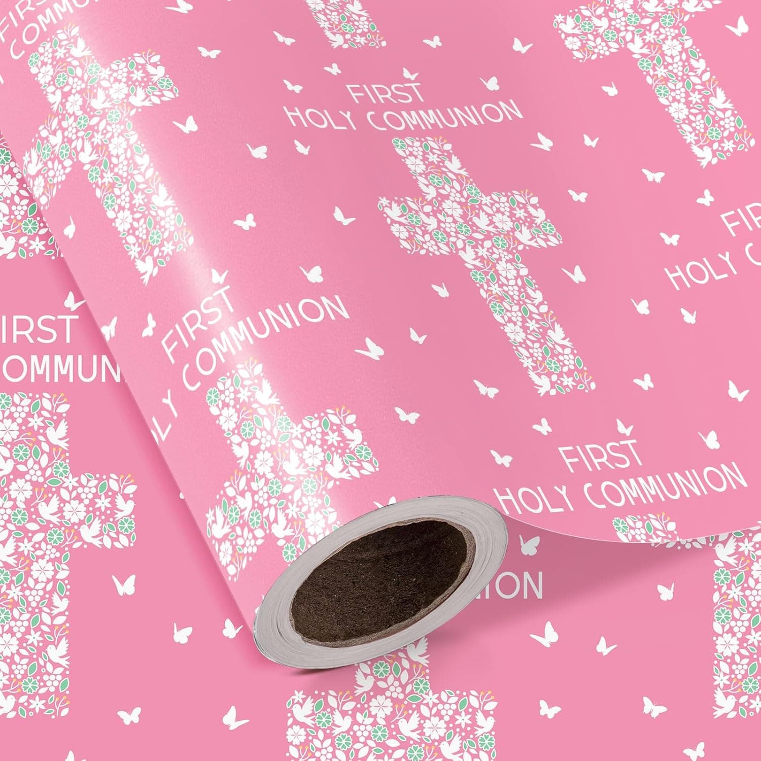 WRAPAHOLIC Cross Wrapping Paper Roll - Pink Floral - 17" x 16.5' thumbnail 2