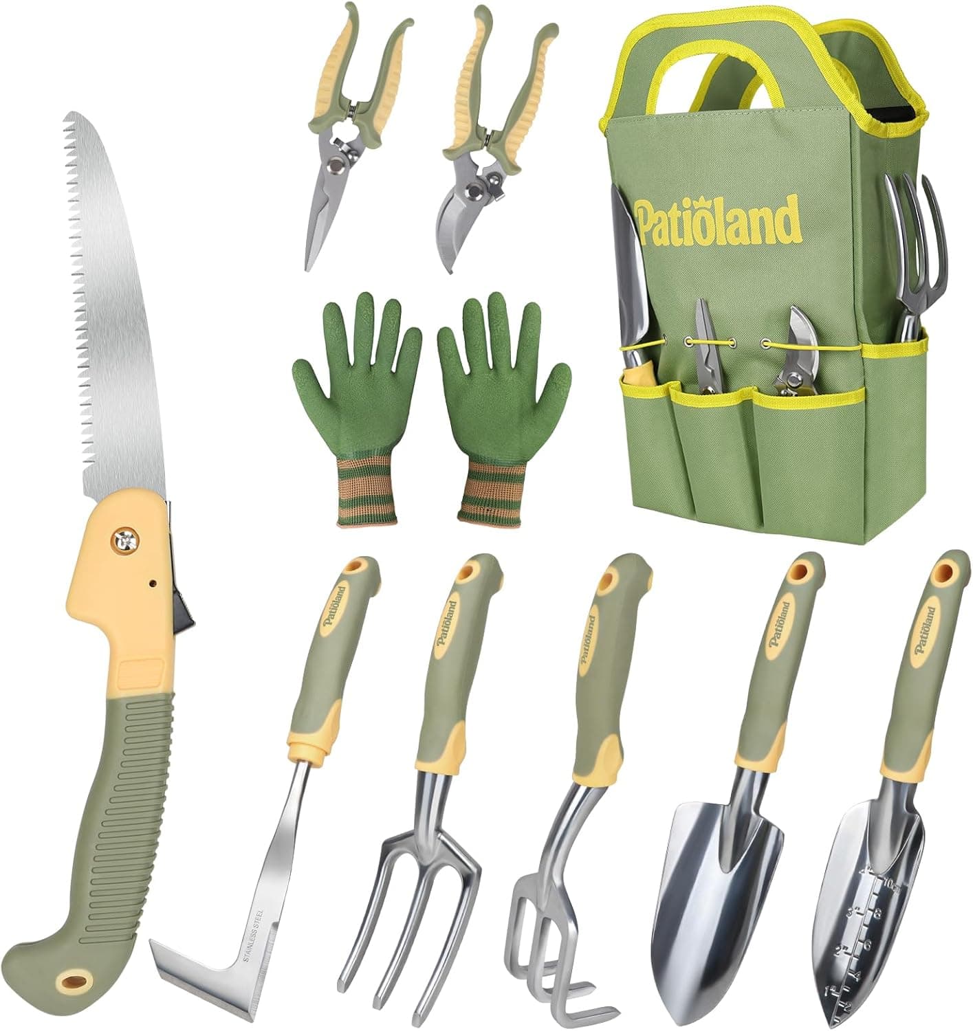 10-Piece Garden Tool Set, Green Gardening Hand Tools Kit with Non-Slip Handles, Heavy Duty Rust-Proof Aluminum Tools, Organizer Tote Bag &amp; Gardening Gloves, Ideal Gardening Gifts for Men and Women : Patio, Lawn &amp; Garden — Spring Gift Ideas gift idea