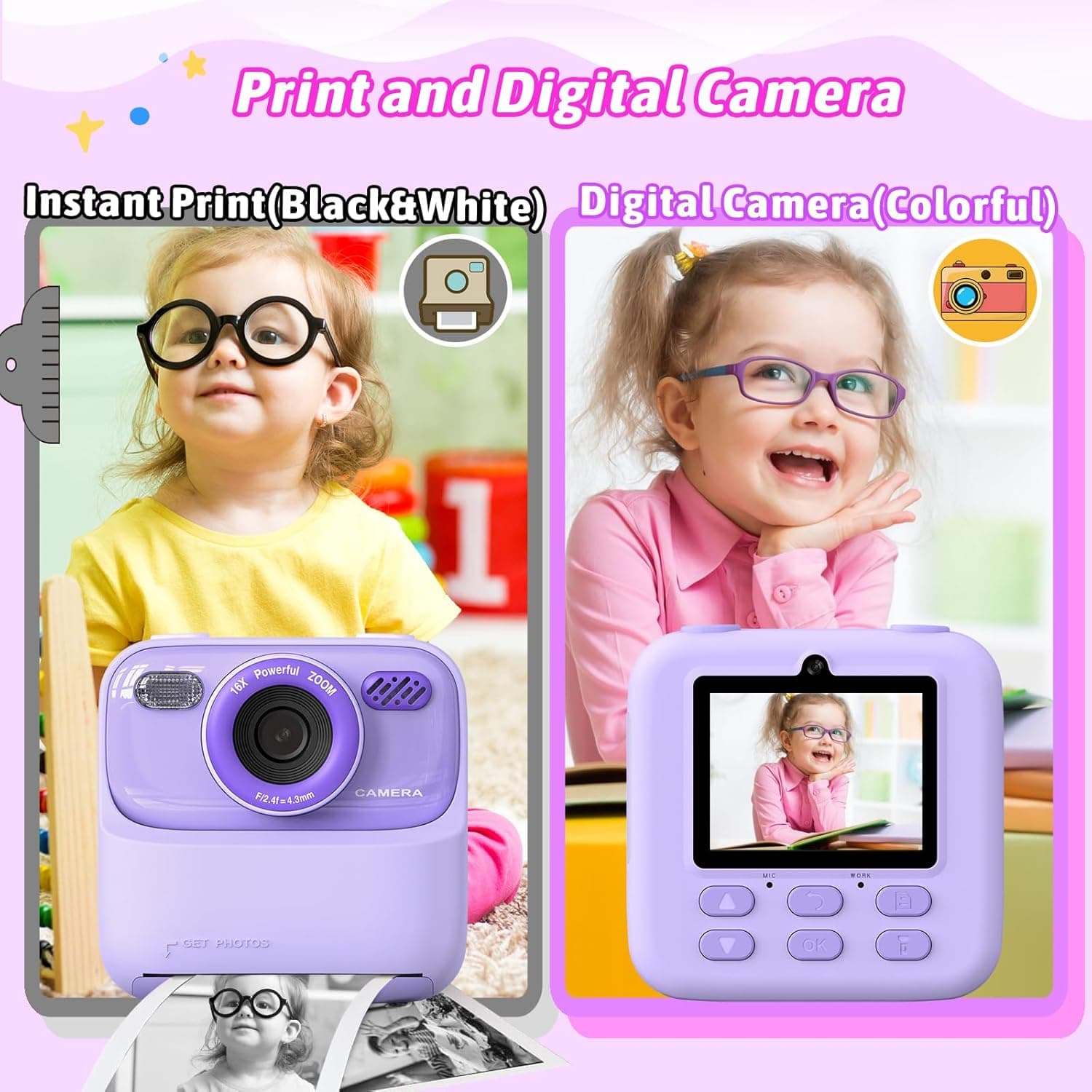 Kids Instant Digital Camera with Dual-Lens and Print Paper thumbnail 4