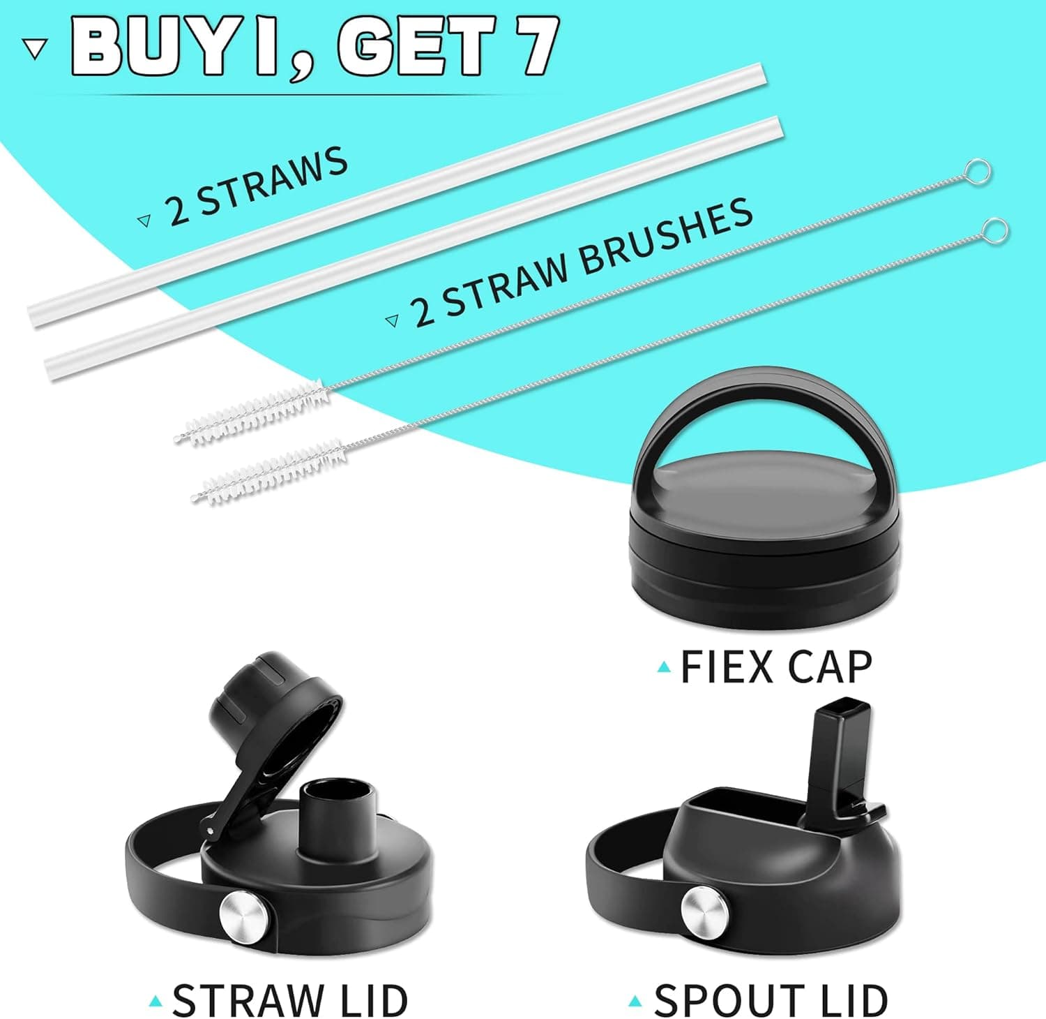 HYDROWION Water Bottles with Straw, 40oz Insulated Water Bottle fit in Car Cup Holder, Black Water Bottles with Straw Lid, Spout Lid and Flex Cap, Leakproof Travel Insulated Tumbler, Cobalt: Home &amp; Kitchen thumbnail 5