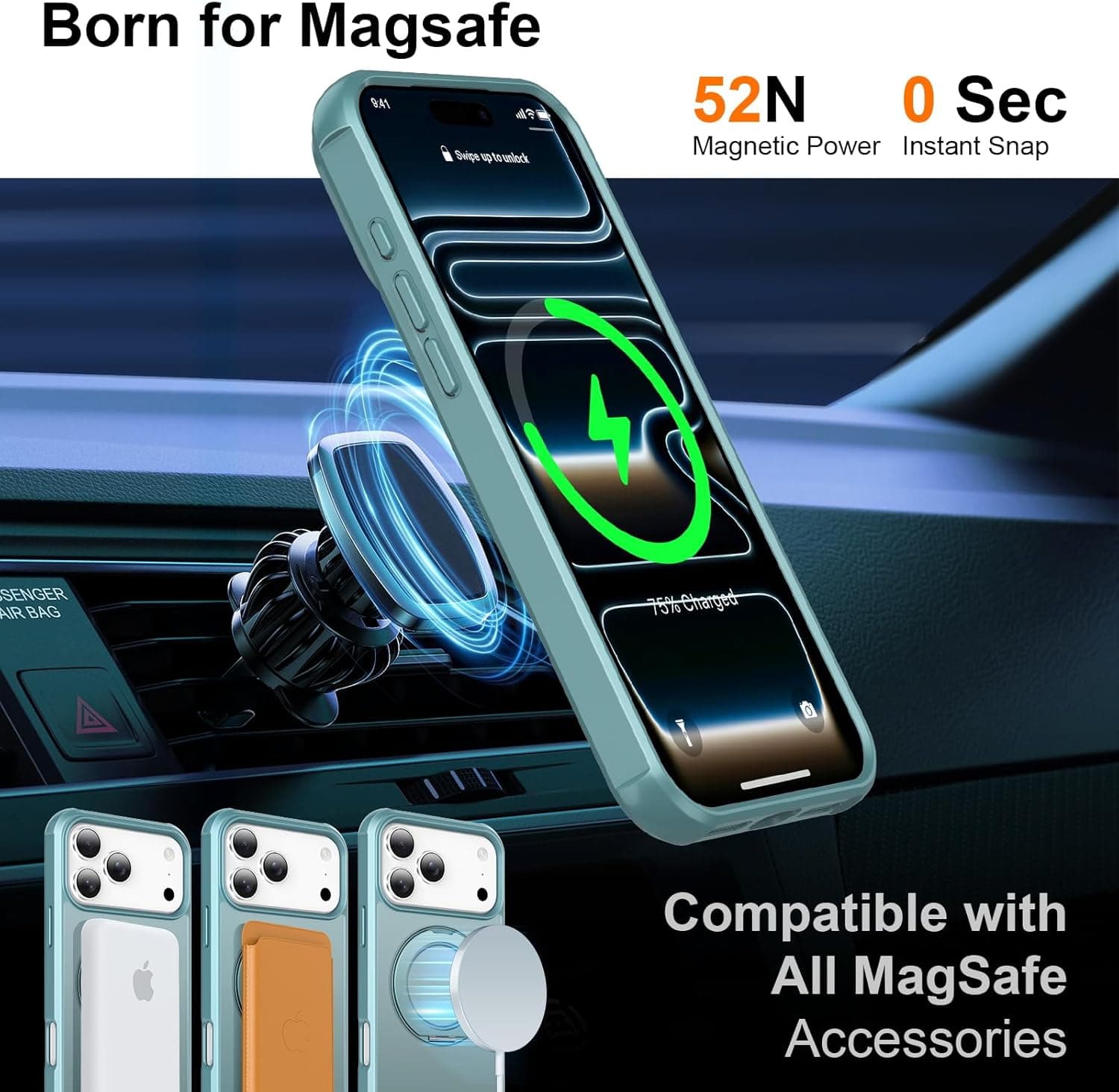 UMIONE 360° Rotatable Magnetic Ring Design for iPhone 17 Pro, Built-in Invisible Loop Stand, Compatible with Magsafe, Translucent Ultra Slim Military Grade Shockproof Case - Green : Cell Phones &amp; Accessories thumbnail 2