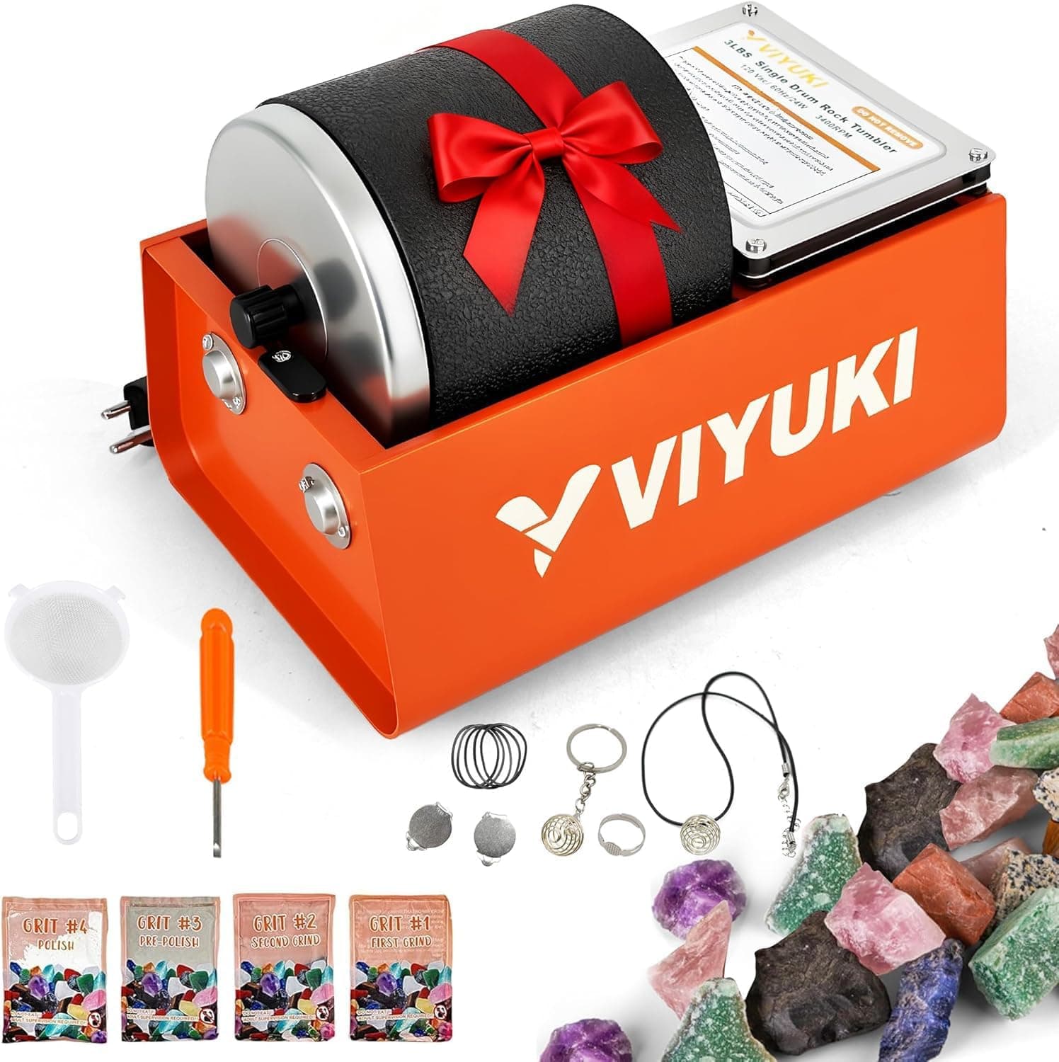 VIYUKI Rock Tumbler Kit- 3 Lb. Extra Large Capacity Barrel, Complete Rock Polisher with Durable Tumbler, Rocks, Grit, Educational Stem Science Kit : Toys &amp; Games image 1