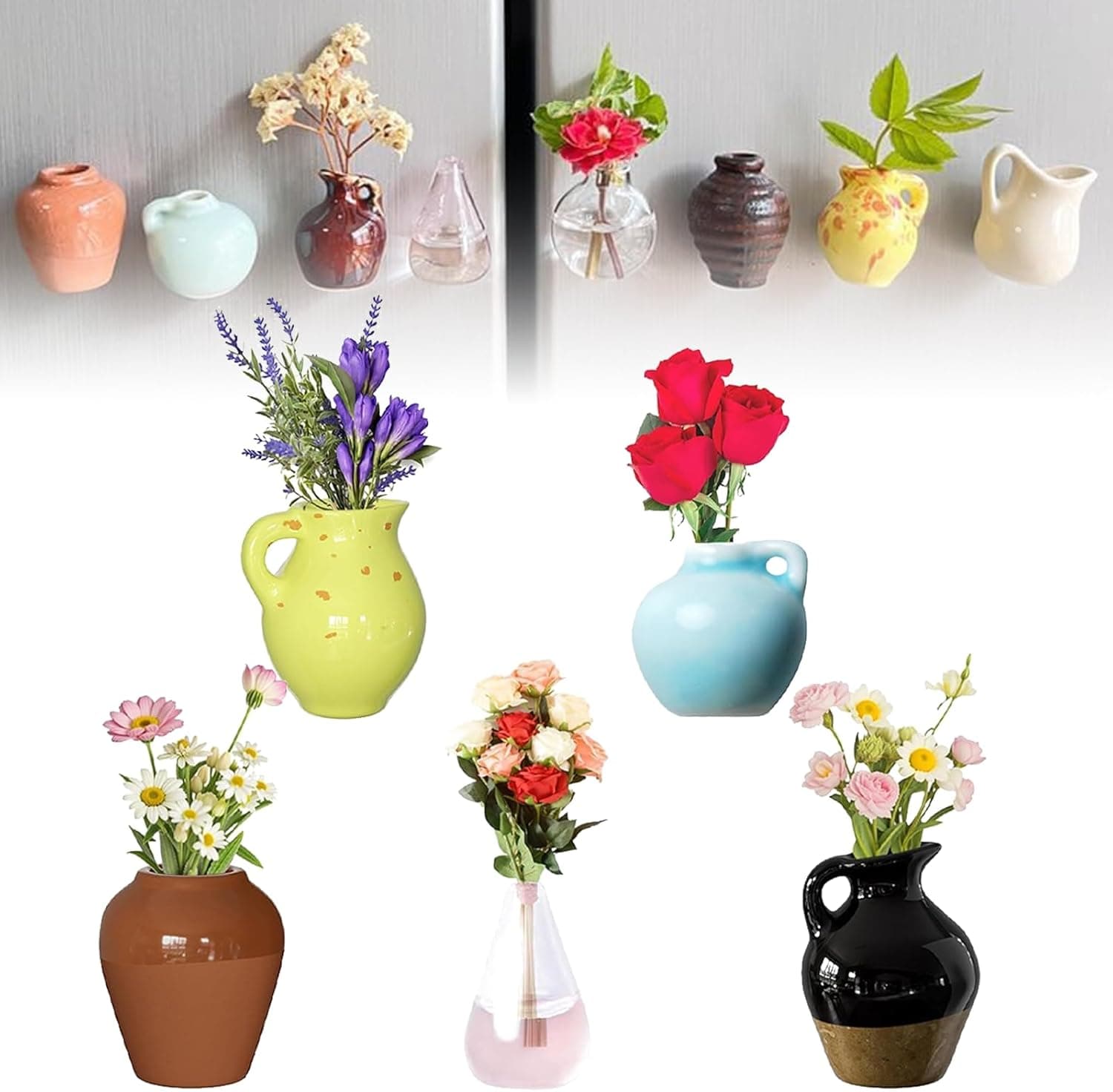 Mini Magnetic Ceramic Flower Vases - Set of 5 image 1
