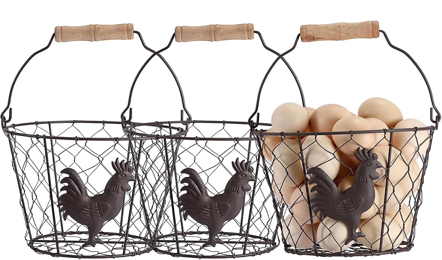 OGANAZI 3-Piece Farmhouse Egg Collecting Baskets with Wood Handle image 1