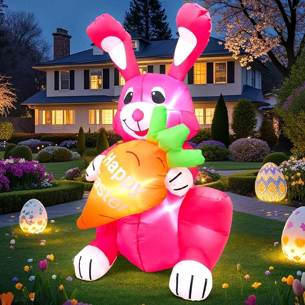 KOOY 4FT Easter Bunny Inflatables Outdoor Decoration, Inflatable Easter Bunny Yard Decorations, Blow up Easter Decorations Outdoor for Lawn Garden Holiday Decor : Patio, Lawn &amp; Garden thumbnail 4
