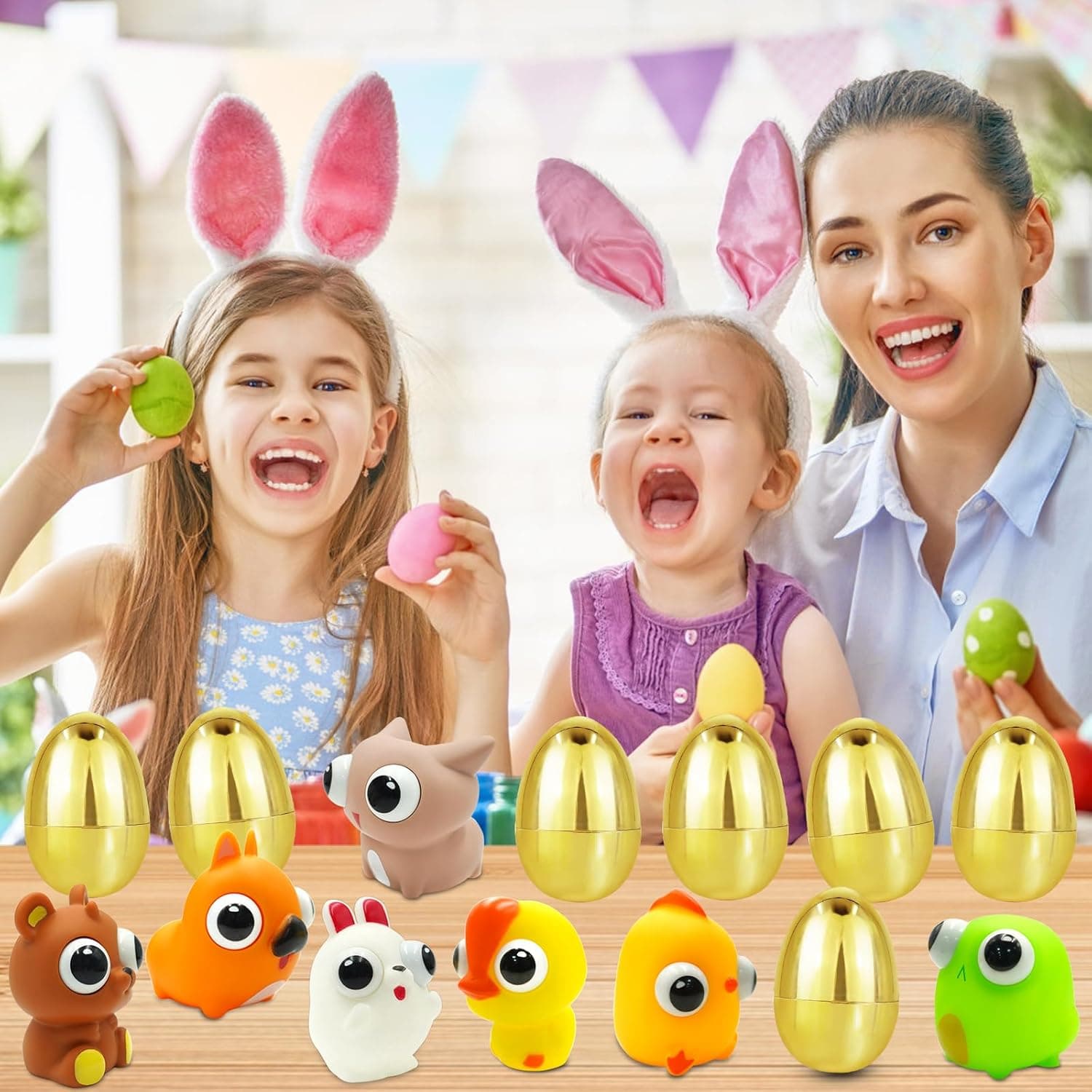 Olixmlya Jumbo 4" Golden Easter Eggs Filled Eye-pop Fidget Toys, 8 Pack thumbnail 4