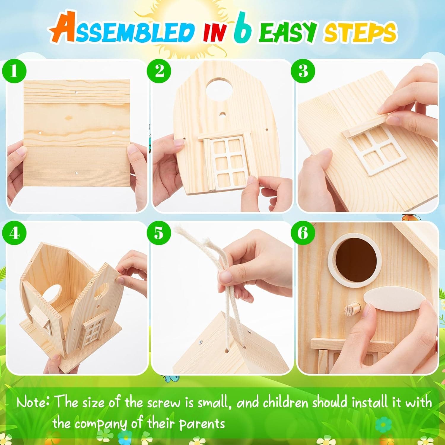 Liliful 4 Pack Wooden Bird House Kits thumbnail 3
