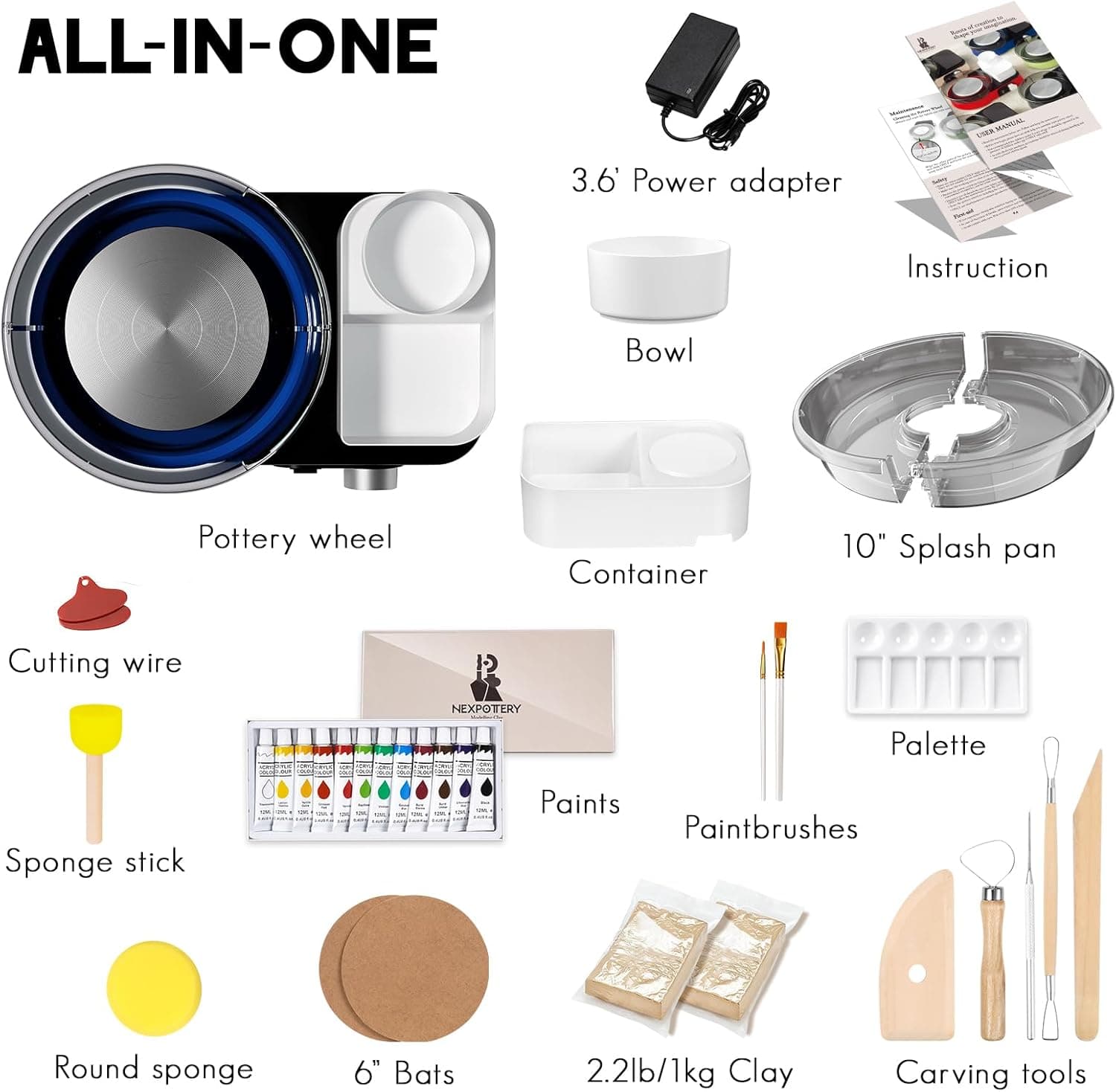 Catcrafter Pottery Wheel for Kids Adult and Beginners - Complete Pottery Set for Teens with 6" Turntable, 2.2lb Clay, Art Supplies Sculpting Tools, Craft Gifts for Teens Adults (Blue) thumbnail 2