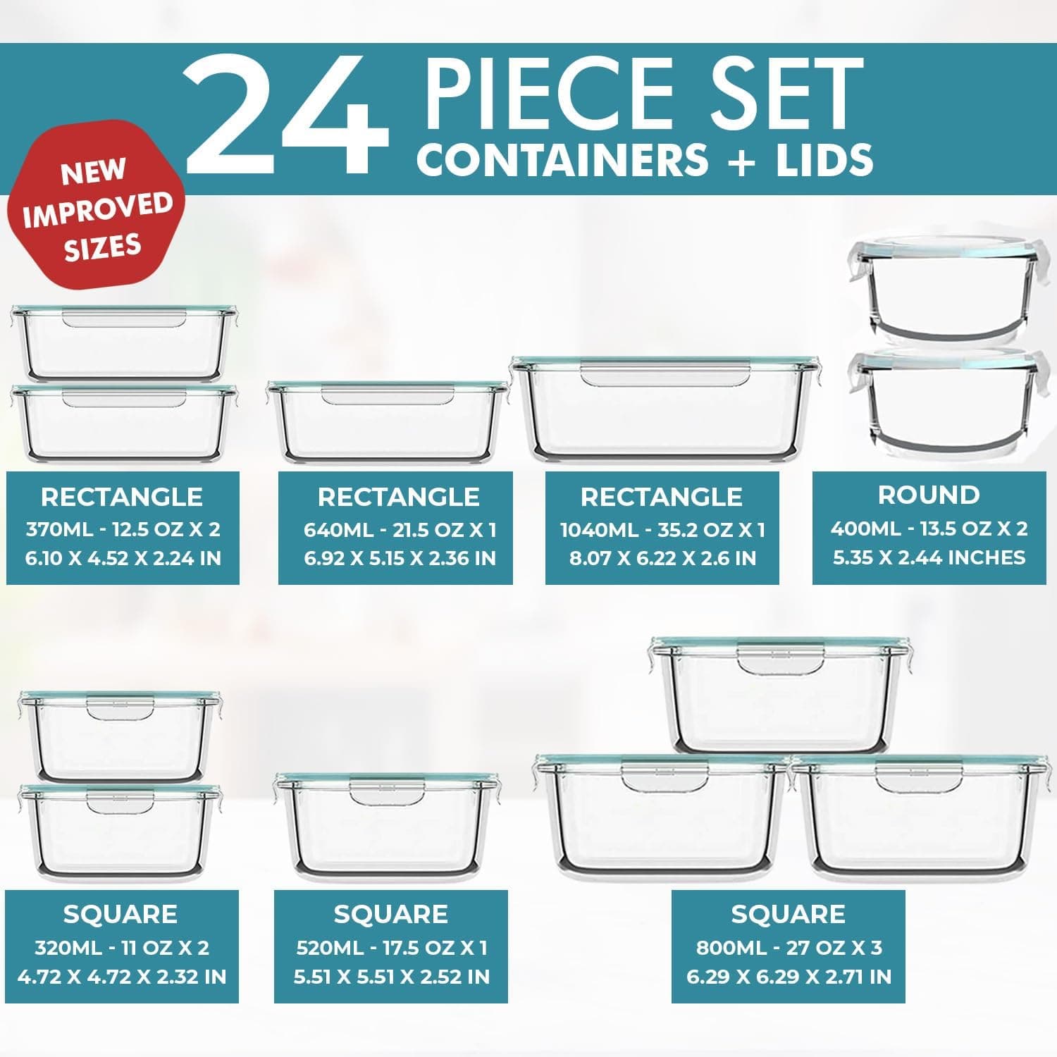 Razab 24-Piece Airtight Glass Food Storage Containers thumbnail 2