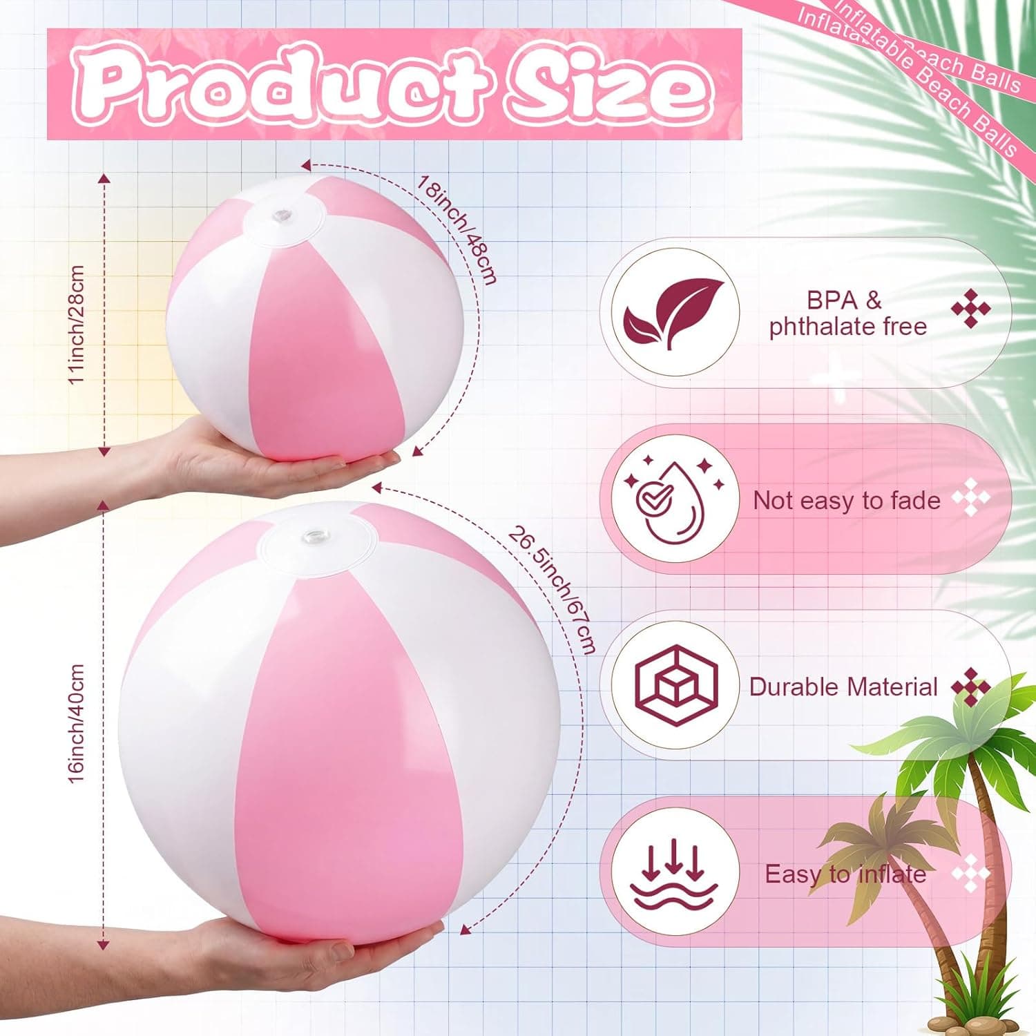 MiniInflat 5-Piece Inflatable Beach Balls Set - Pastel Pink thumbnail 3