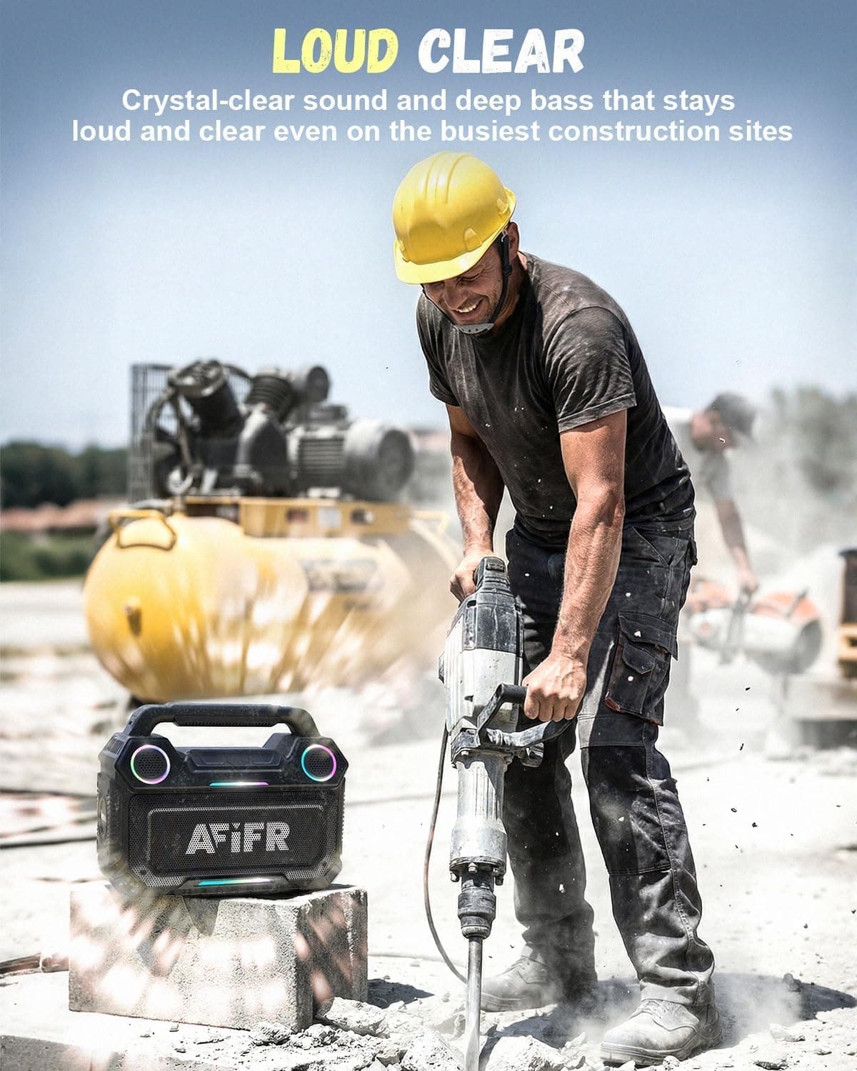 AFIFR Outdoor Bluetooth Speaker, 160W Loud Bass! Rugged, IP67 Waterproof, 24H Playtime with Lights, Wireless TWS Pairing Portable Speakers for Party, Outsides, Travel, Beach, Garage (Black) : Electronics thumbnail 5