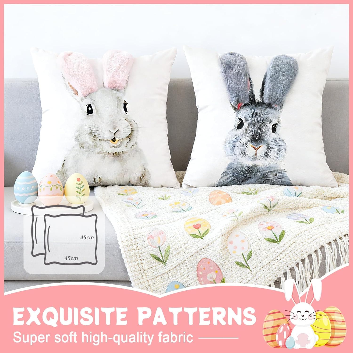 Easter Bunny Throw Pillow Covers Set of 2 (18x18) thumbnail 5
