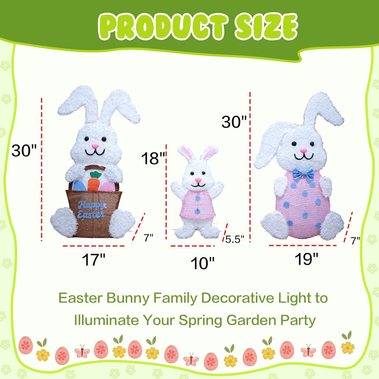 3-Piece Lighted Easter Bunny Outdoor Decorations with 85 LED Warm White Lights thumbnail 3