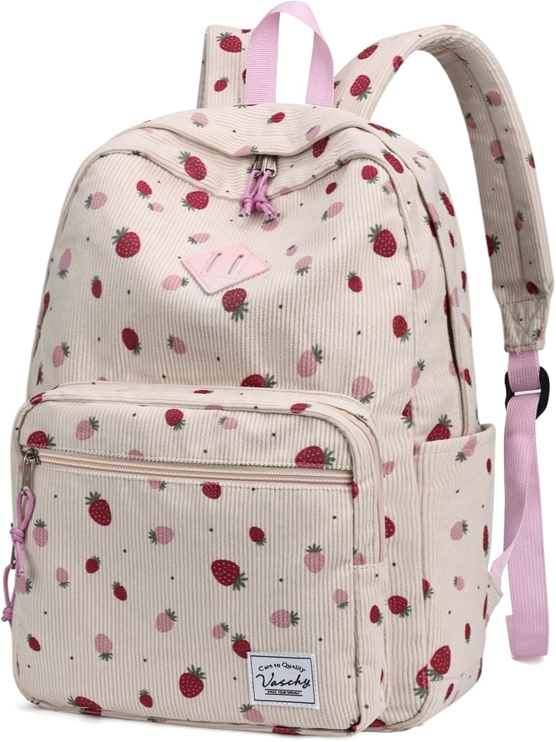 VASCHY Corduroy Backpack in Strawberry image 1