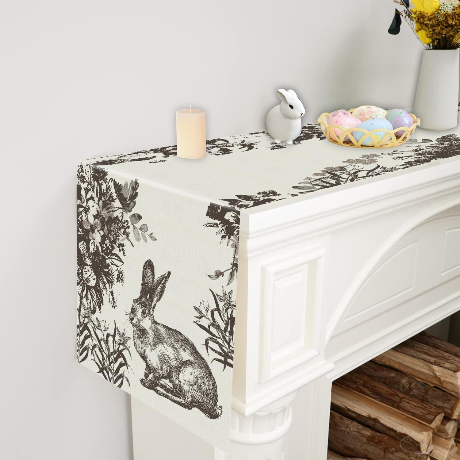 Easter Table Runner with Ink Floral Bunny Design - 13 x 72 Inch thumbnail 5