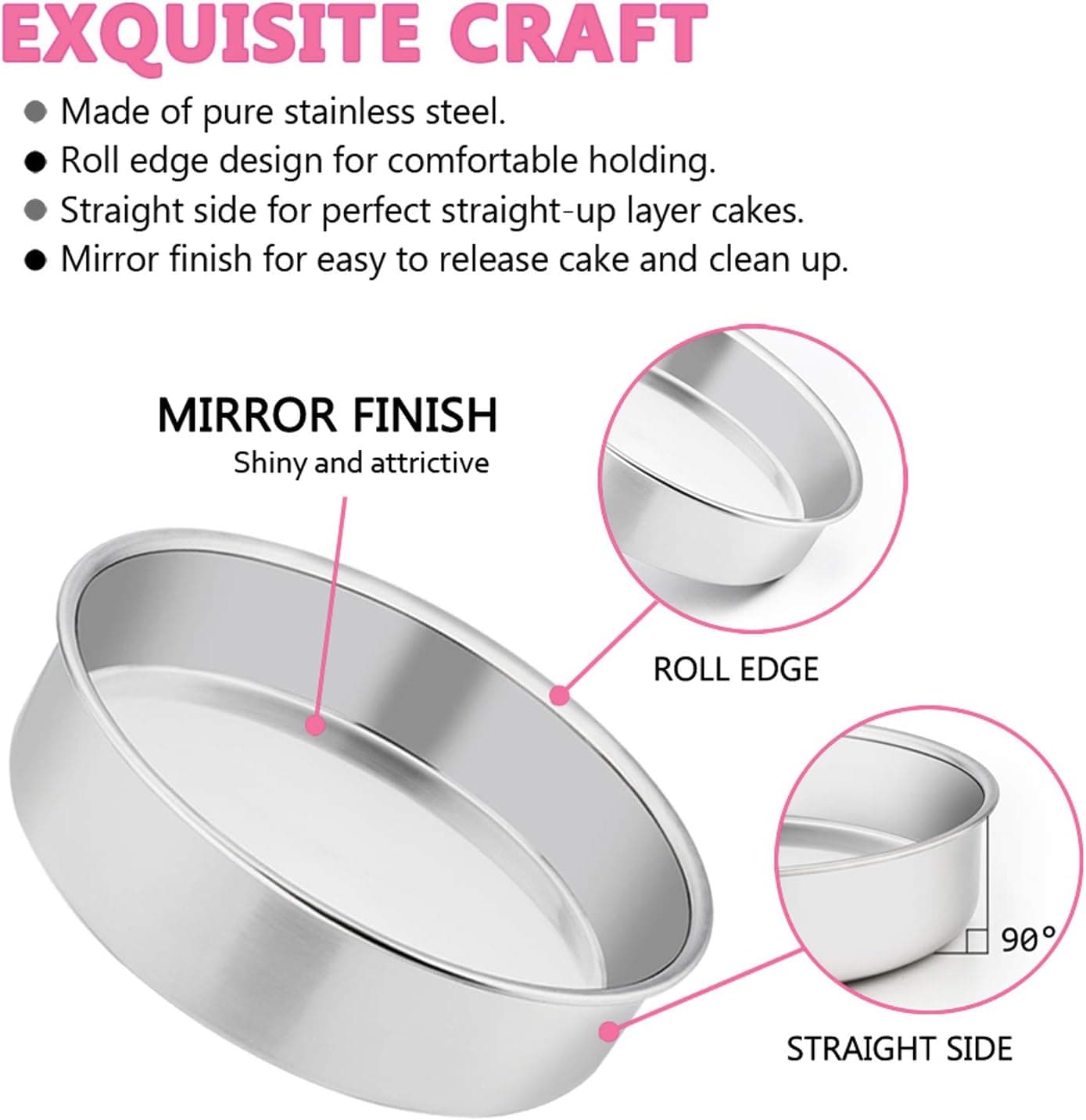 E-far 6 Inch Cake Pan Set of 3 - Stainless Steel Round Baking Pans thumbnail 3