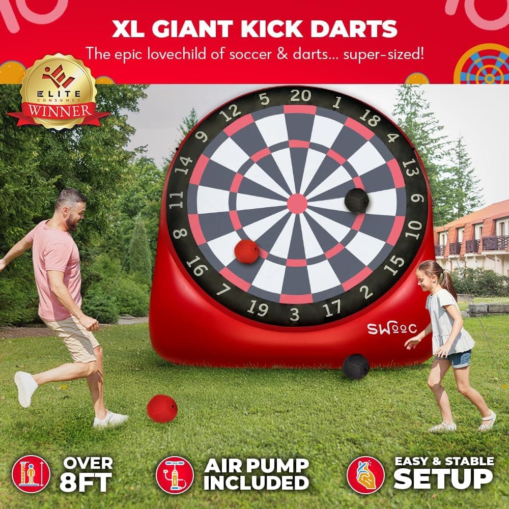 Swooc Games - Premium Inflatable Giant Kick Darts (15+ Ways to Play) - Jumbo Soccer Dartboard with Air Pump - Big Carnival Games - Giant Outdoor Games - Oversized Dart Board Yard &amp; Lawn Game : Sports &amp; Outdoors thumbnail 2