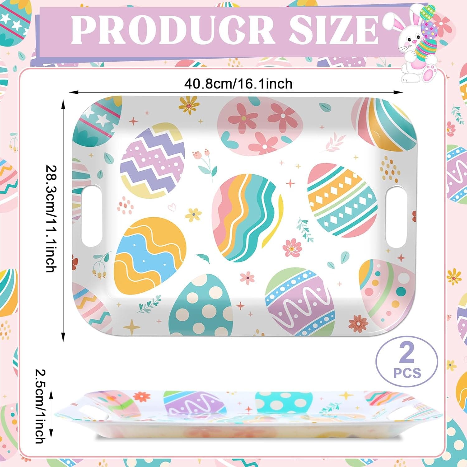 2-Piece Easter Serving Trays with Handles - 16 x 11 Inch thumbnail 2