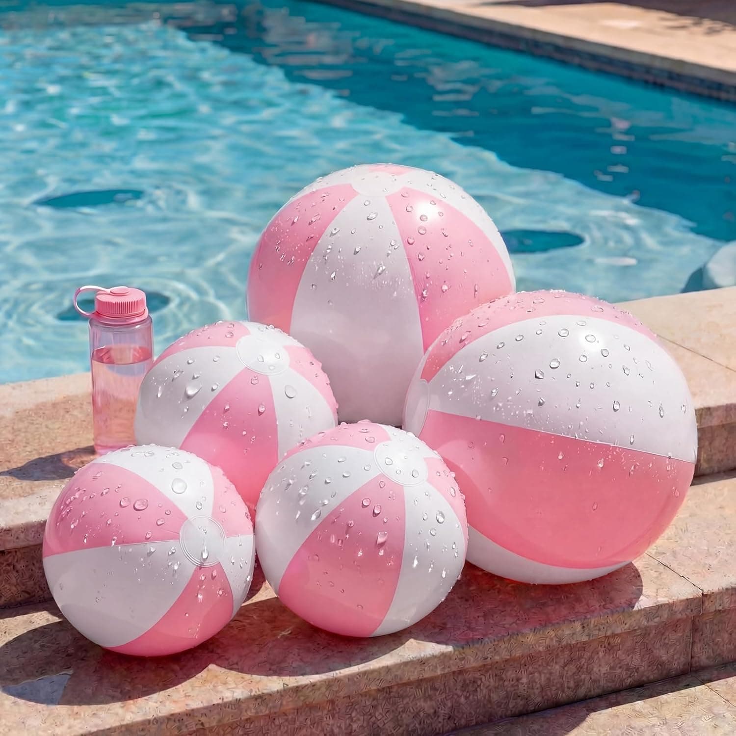 MiniInflat 5-Piece Inflatable Beach Balls Set - Pastel Pink thumbnail 5