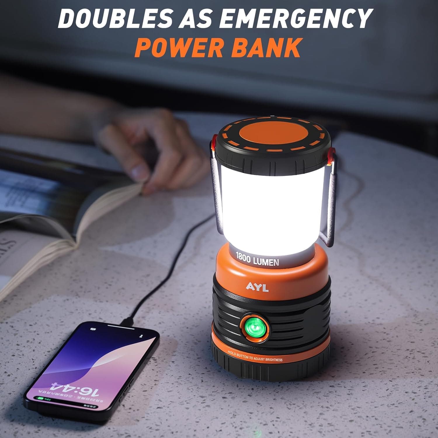 LED Camping Lantern Rechargeable, 1800LM, 4 Light Modes, 4400mAh Power Bank, IP44 Waterproof, Perfect Lantern Flashlight for Hurricane, Emergency, Power Outages, Home and More, with USB Cable (2 Pack) : Sports &amp; Outdoors thumbnail 5