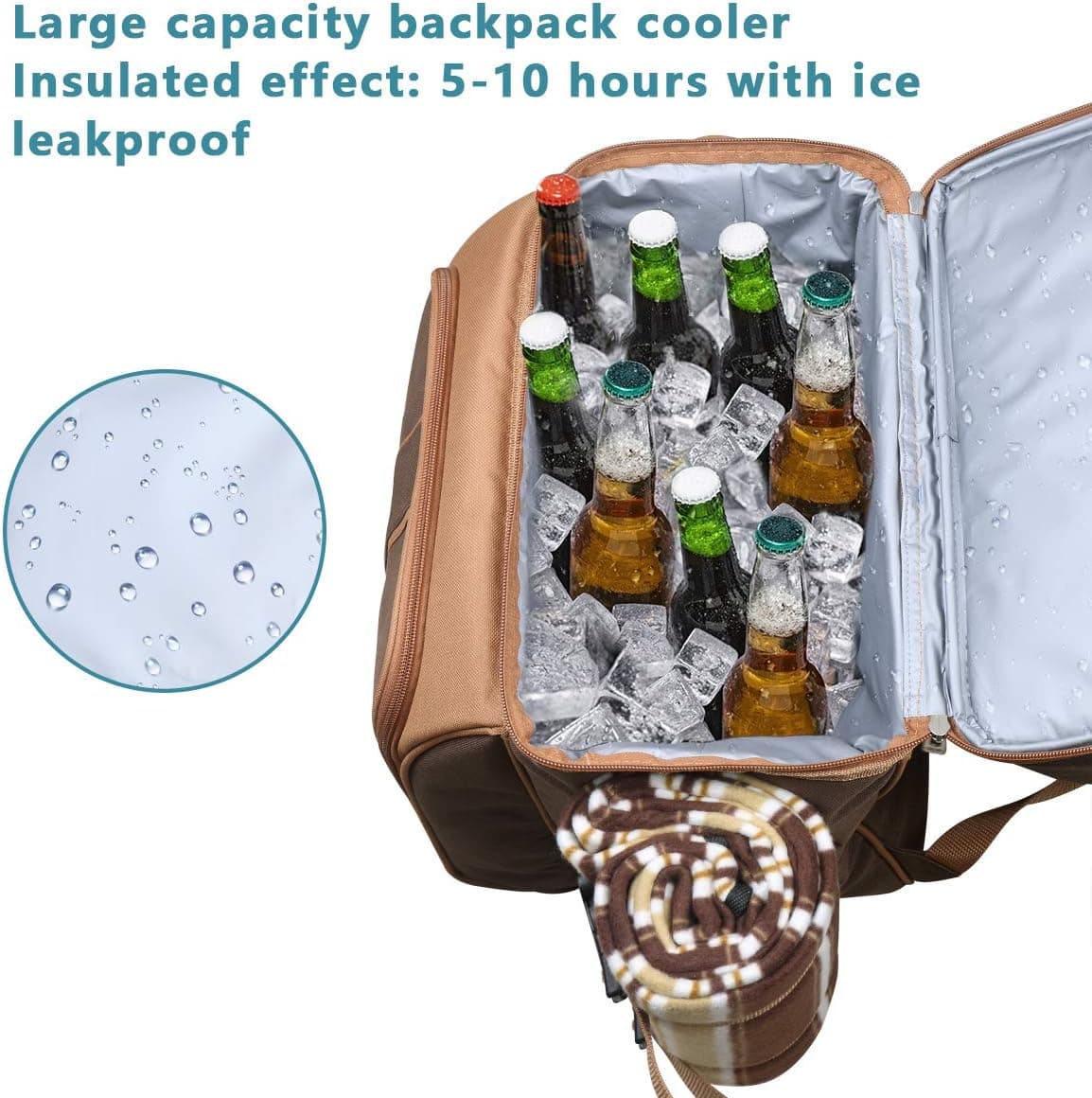 Hap Tim Picnic Basket Backpack for 4 with Cooler Compartment, Wine Holder & Blanket thumbnail 4