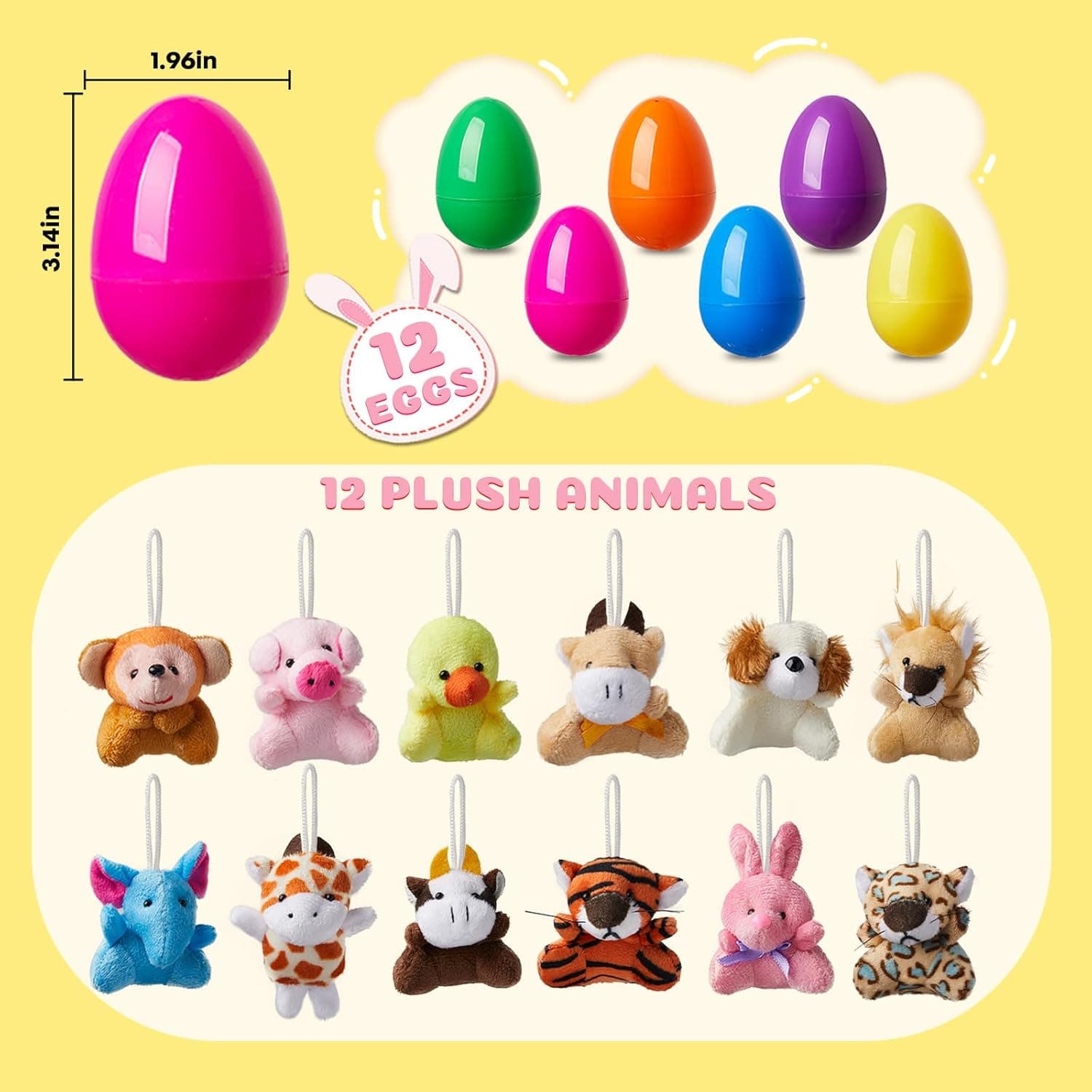 HIKISS 12 Pcs Easter Eggs with Mini Stuffed Animal Plush Toys thumbnail 5