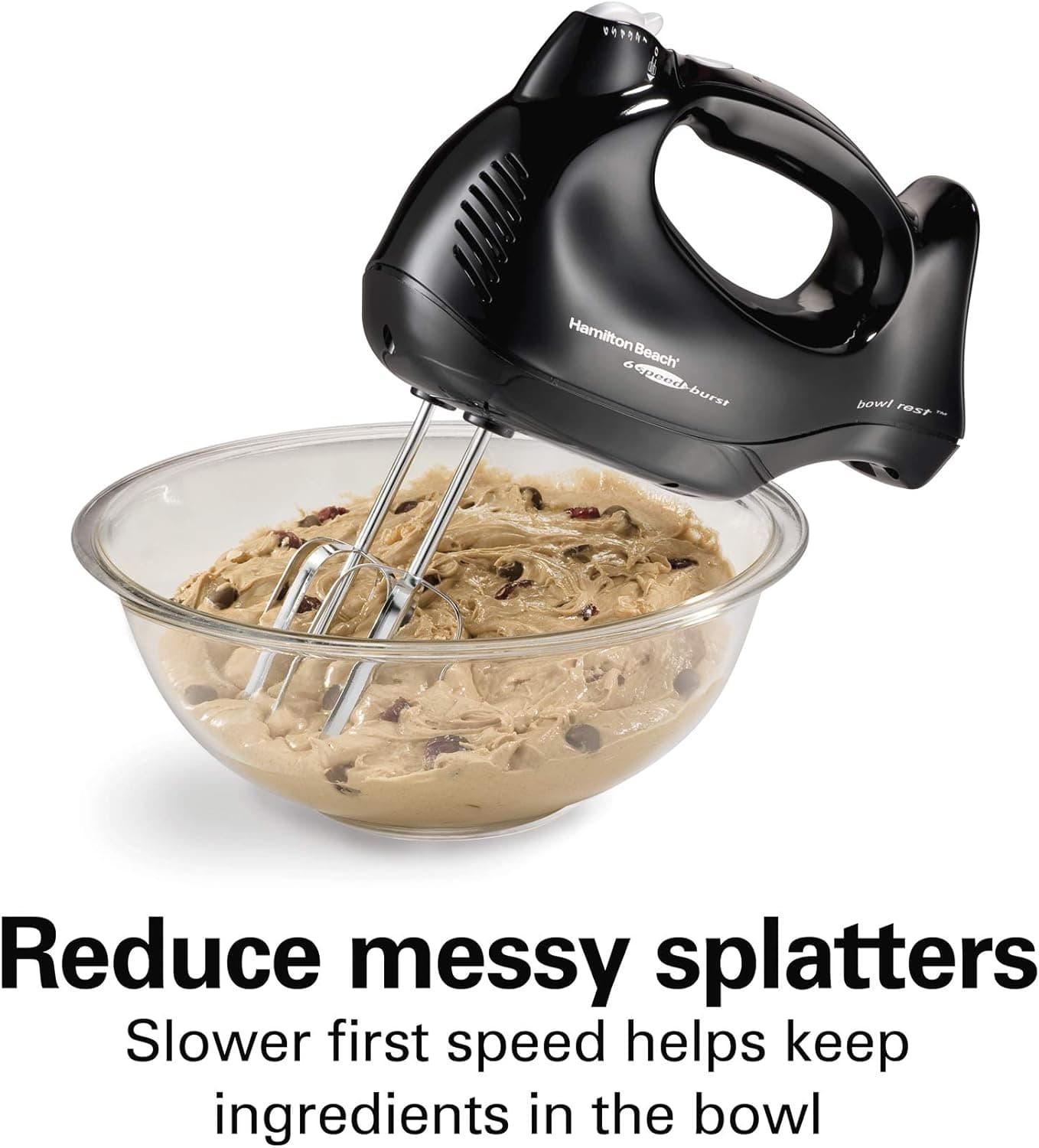 Hamilton Beach Power Deluxe 6-Speed Electric Hand Mixer with Snap-On Storage Case, QuickBurst, Beaters, Whisk, Powerful 250 Watt Motor, Bowl Rest, Black (62692): Home &amp; Kitchen thumbnail 4