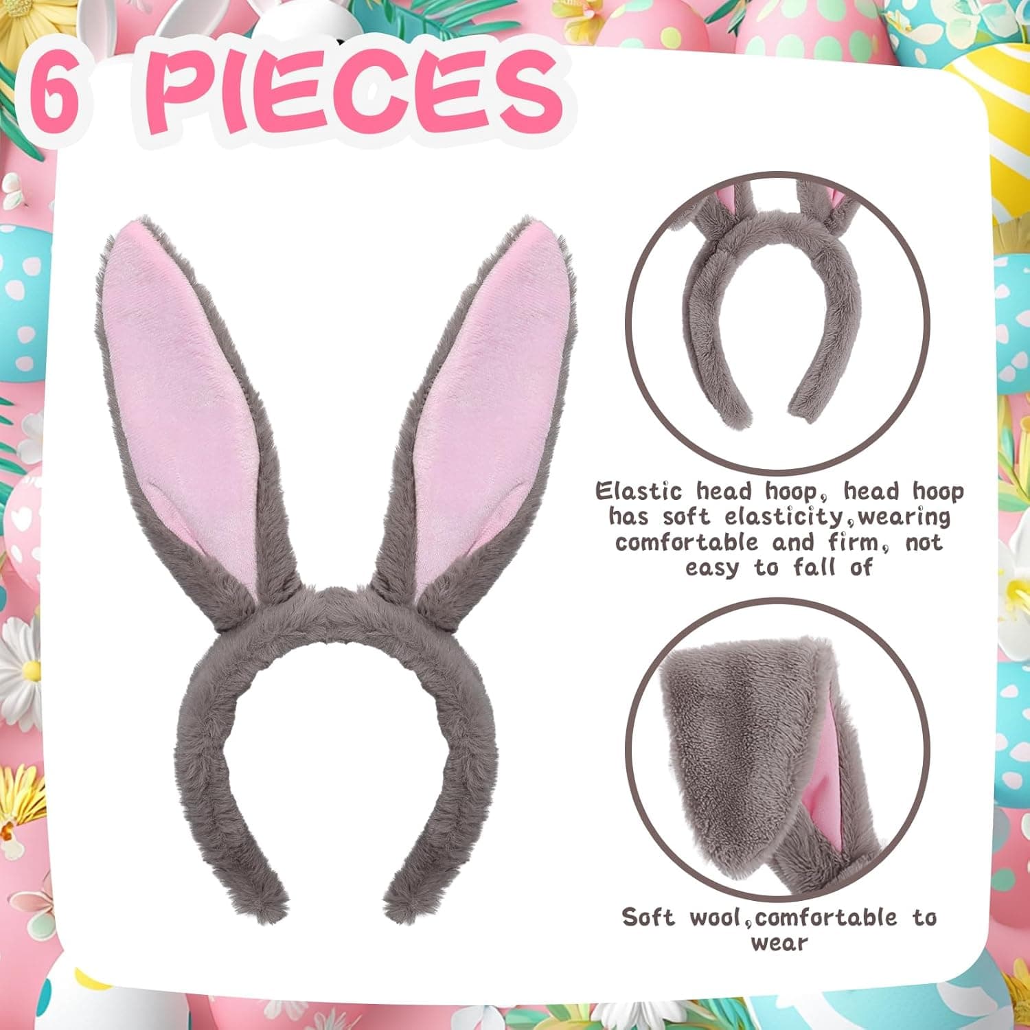 WILLBOND 6 Pcs Easter Bunny Ears Simulation Plush Rabbit Ear Soft Bunny Headband for Cosplay Party Halloween (Natural Color) : Clothing, Shoes &amp; Jewelry thumbnail 3