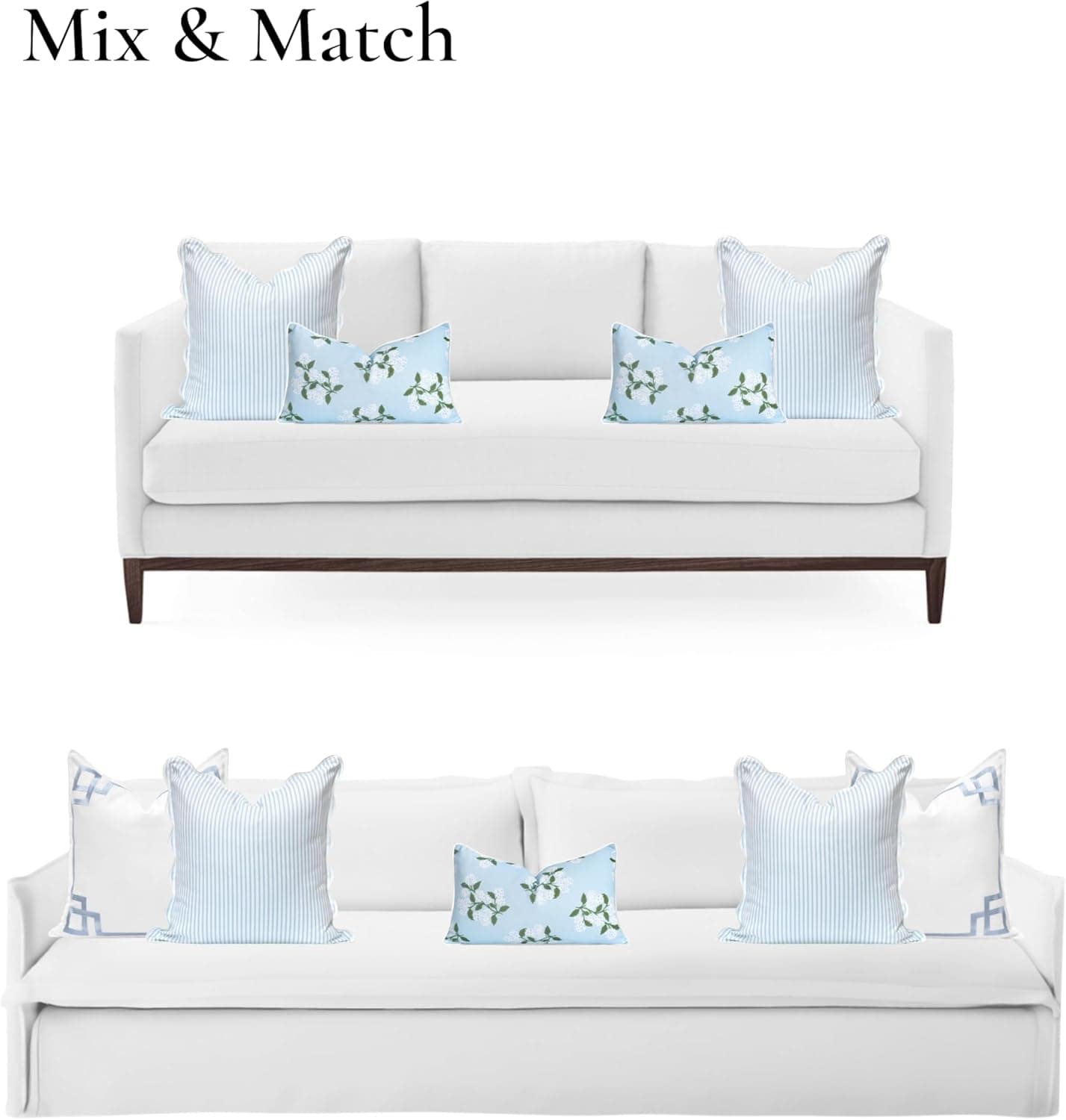 Premium Coastal Scalloped Throw Pillow Cover 20x20 - Baby Blue Stripes thumbnail 4