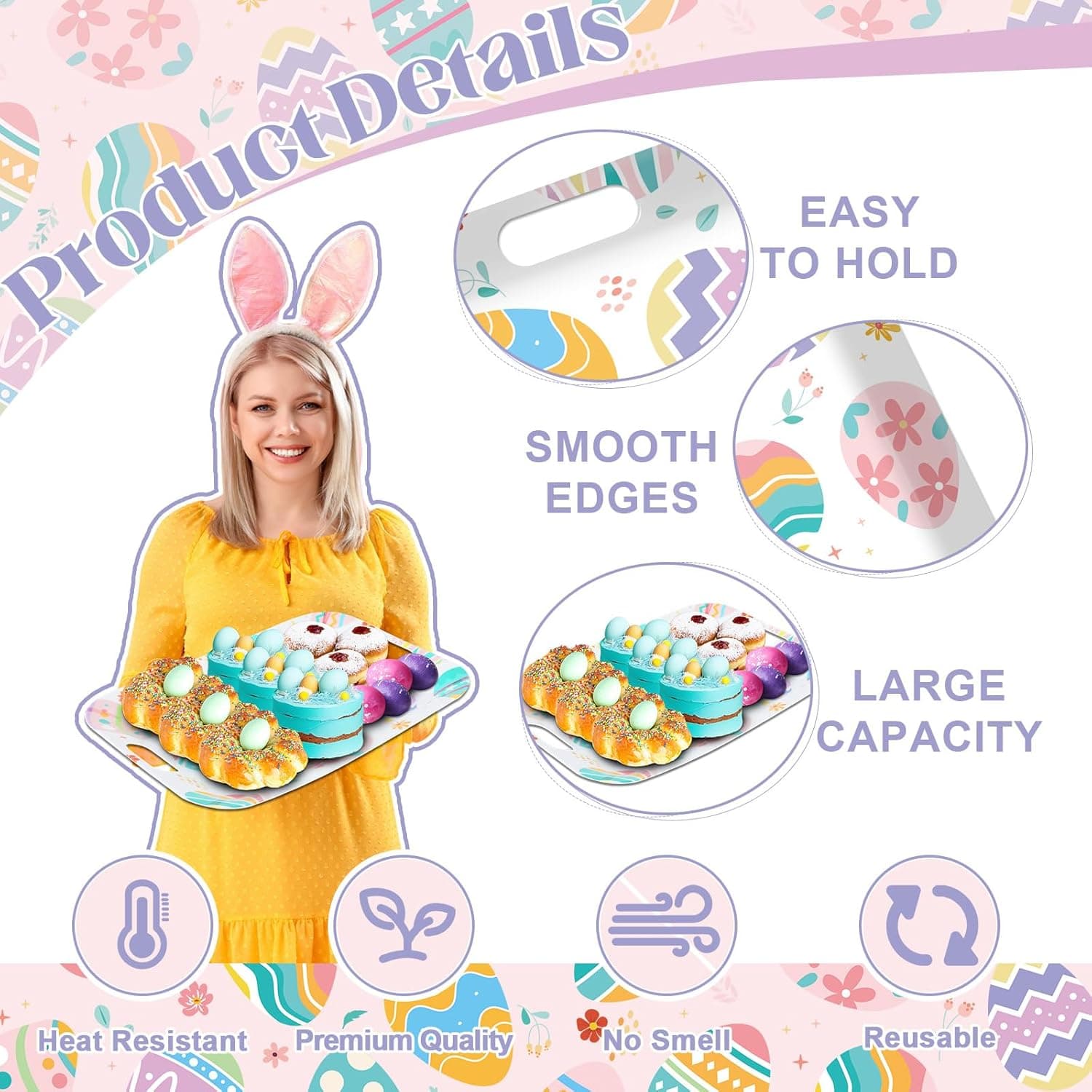 2-Piece Easter Serving Trays with Handles - 16 x 11 Inch thumbnail 3