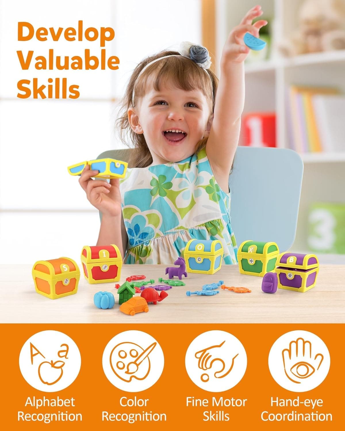 Coogam Alphabet Learning Toys for Toddlers, 26pcs Surprise Letters Treasure Locks with Keys, Uppercase Lowercase ABC Matching Color Sorting Game, Montessori Fine Motor Skill Gift for 3 4 5 Year Old : Toys &amp; Games thumbnail 4