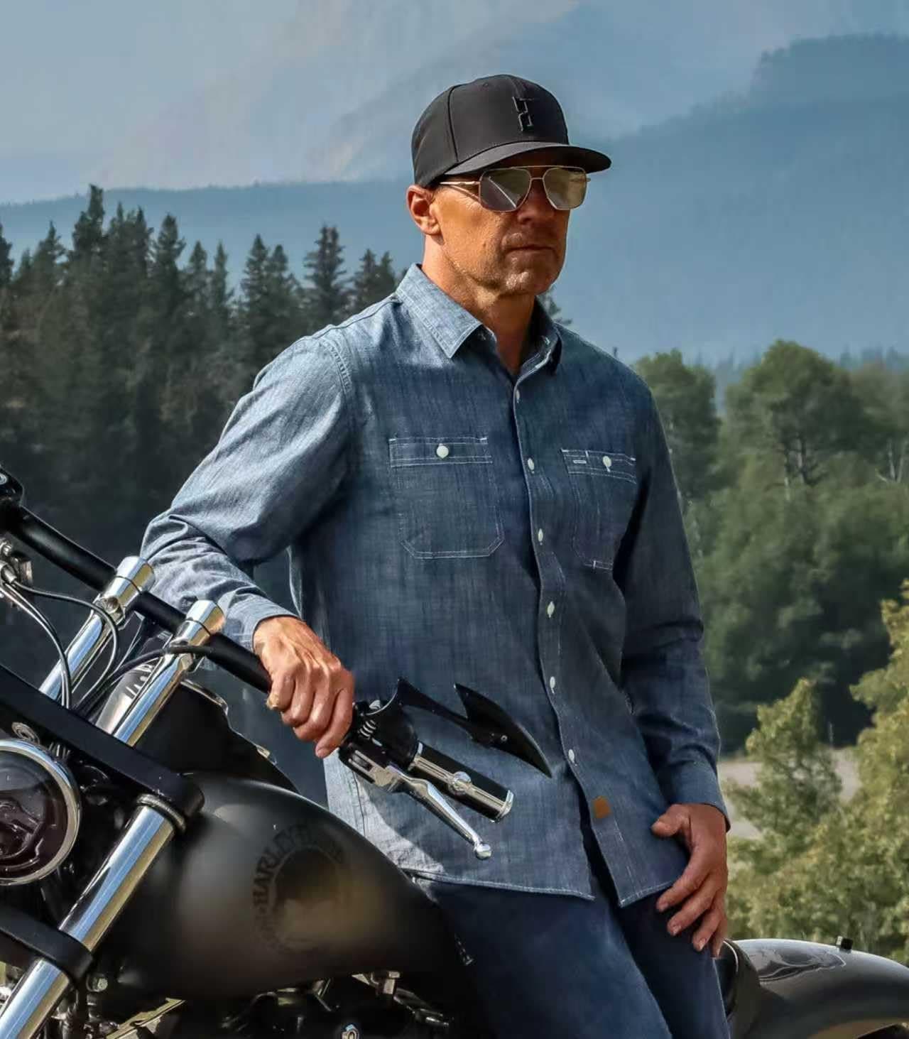 Dubinik Chambray Shirt Men's Cotton Button Up Long Sleeve Denim Blue thumbnail 3