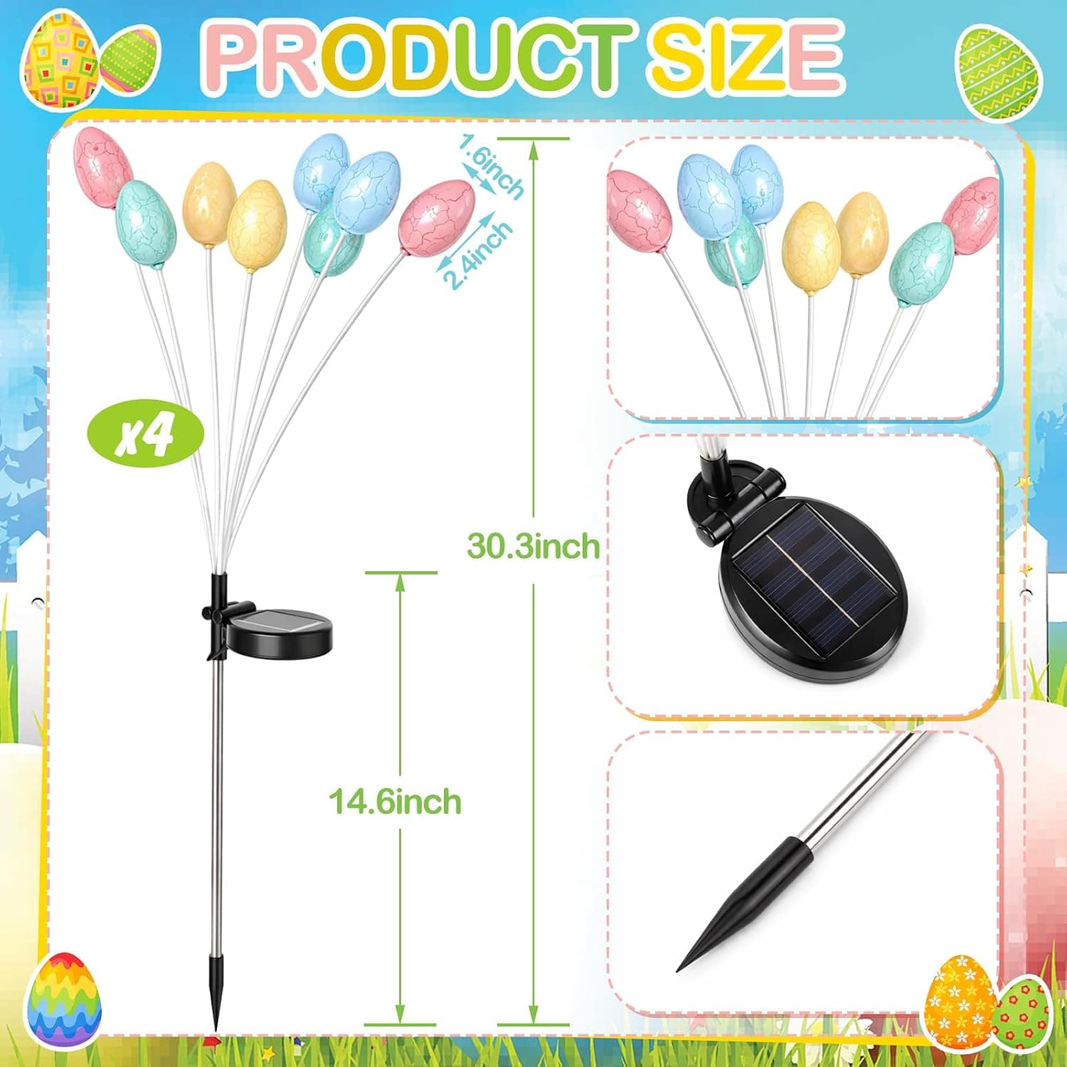 WILLBOND 4 Pack Solar Easter Egg Lights thumbnail 2
