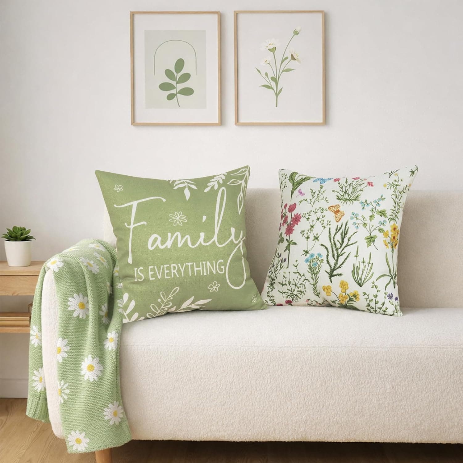 Sage Green Floral Throw Pillow Covers Set of 4 - 18x18 thumbnail 2