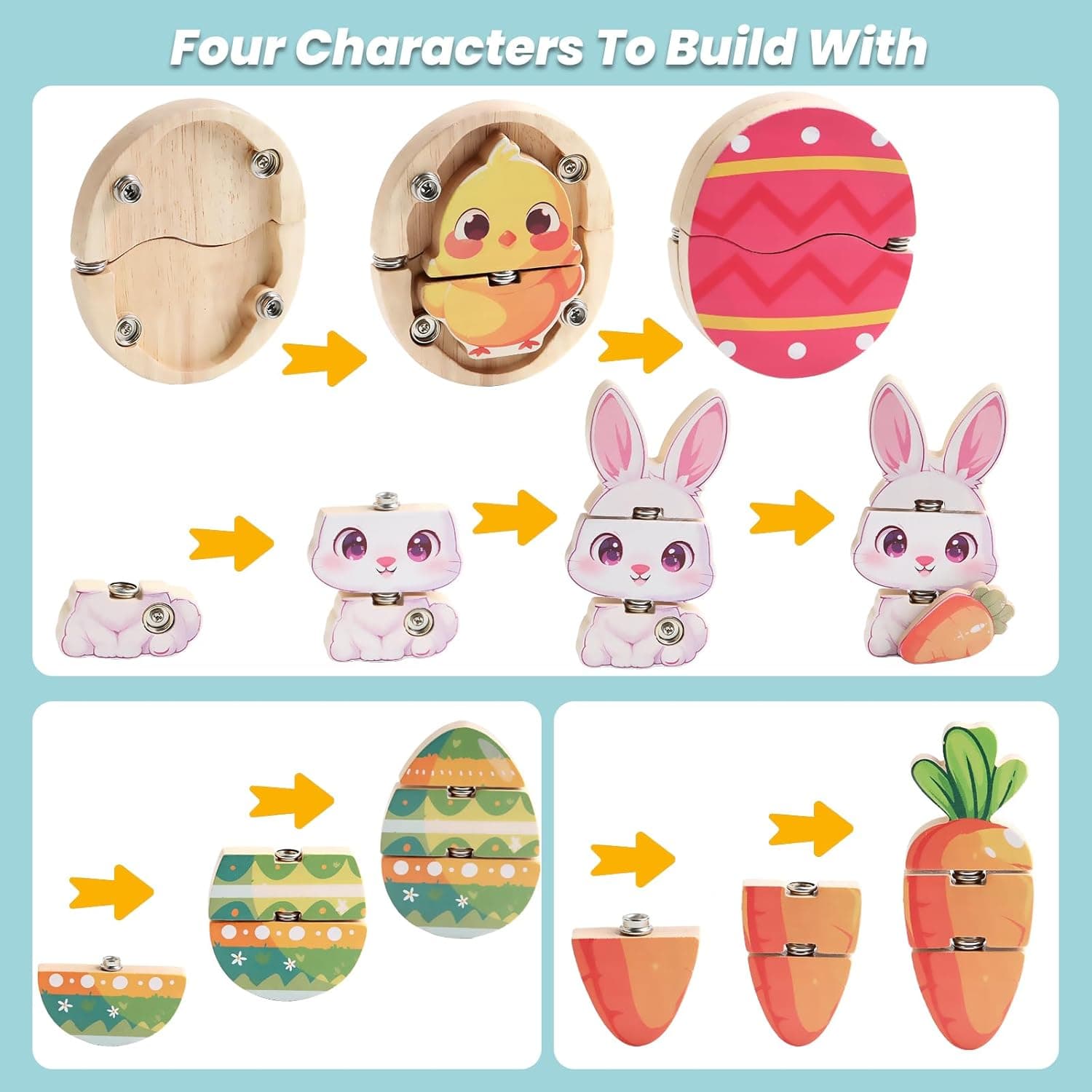 HUZU Easter Snap Builders Wooden Puzzle Toy thumbnail 3