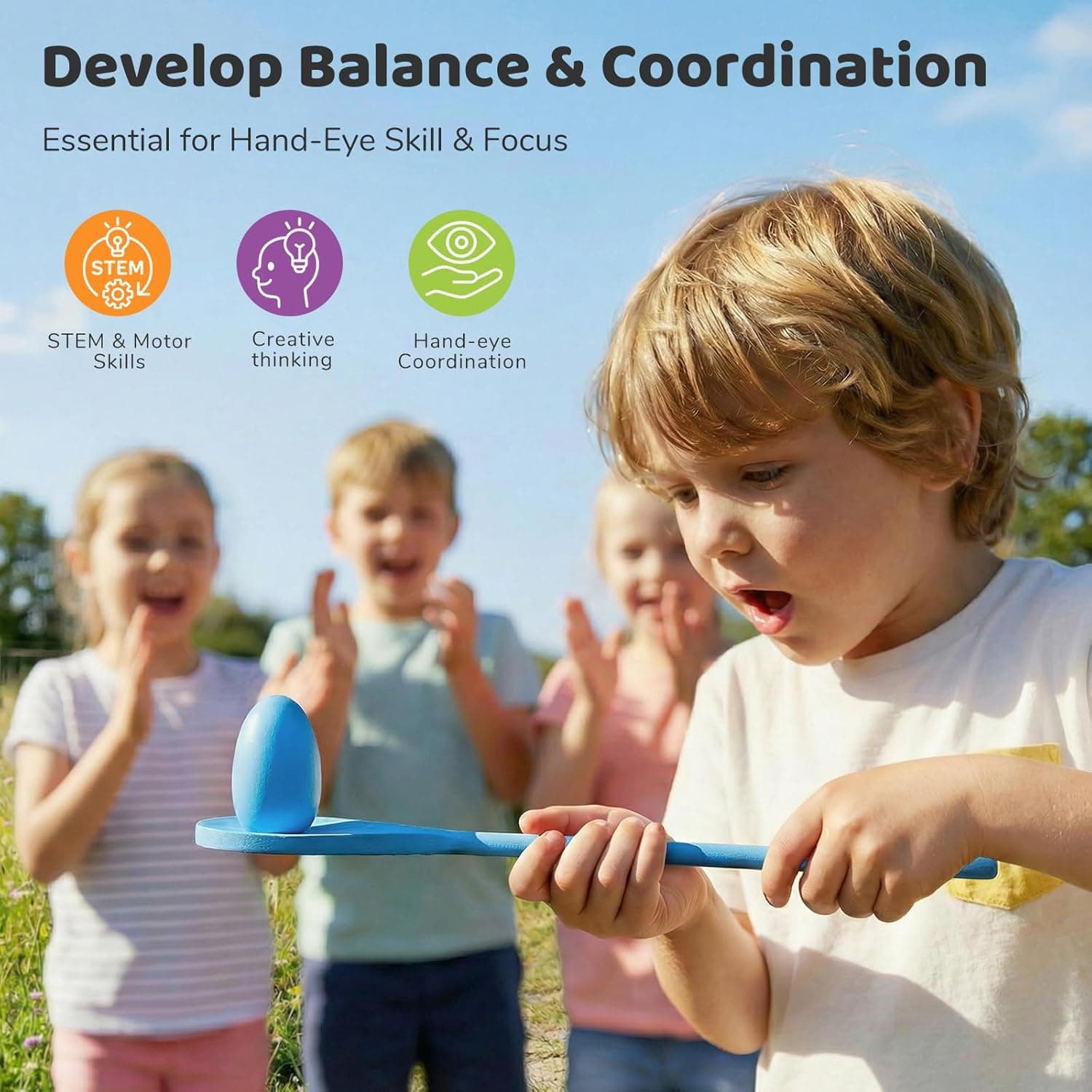 LovesTown 12 PCS Egg Spoon Race Game Sets, Wooden Balance Relay Games for Kids Carnival Birthday Party Games Outdoor Easter Spring Group Game Field Day Party Favors : Sports &amp; Outdoors thumbnail 4