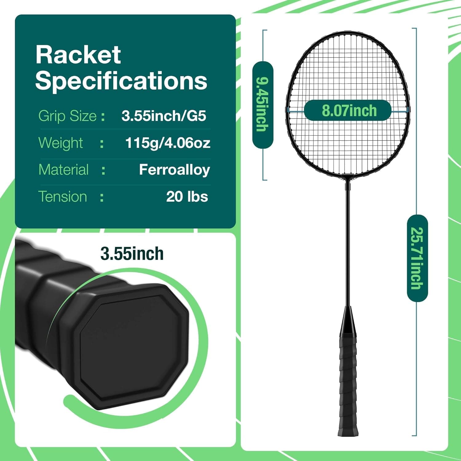 AboveGenius Badminton Rackets Set - 12 Rackets & 12 Birdies thumbnail 3