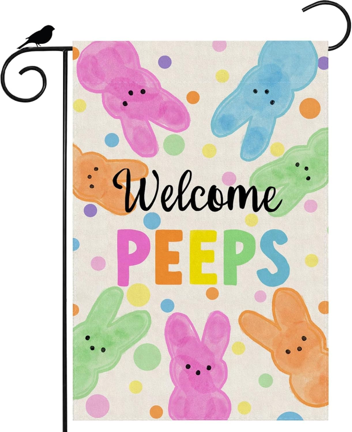 ZAEW Welcome Easter Colorful Dots Cute Bunny Watercolor Rabbits Spring Garden Flag Yard Flag 12x18 Inch Double Sided Small Mini Yard Outdoor Outside Holiday Decoration : Patio, Lawn &amp; Garden image 1