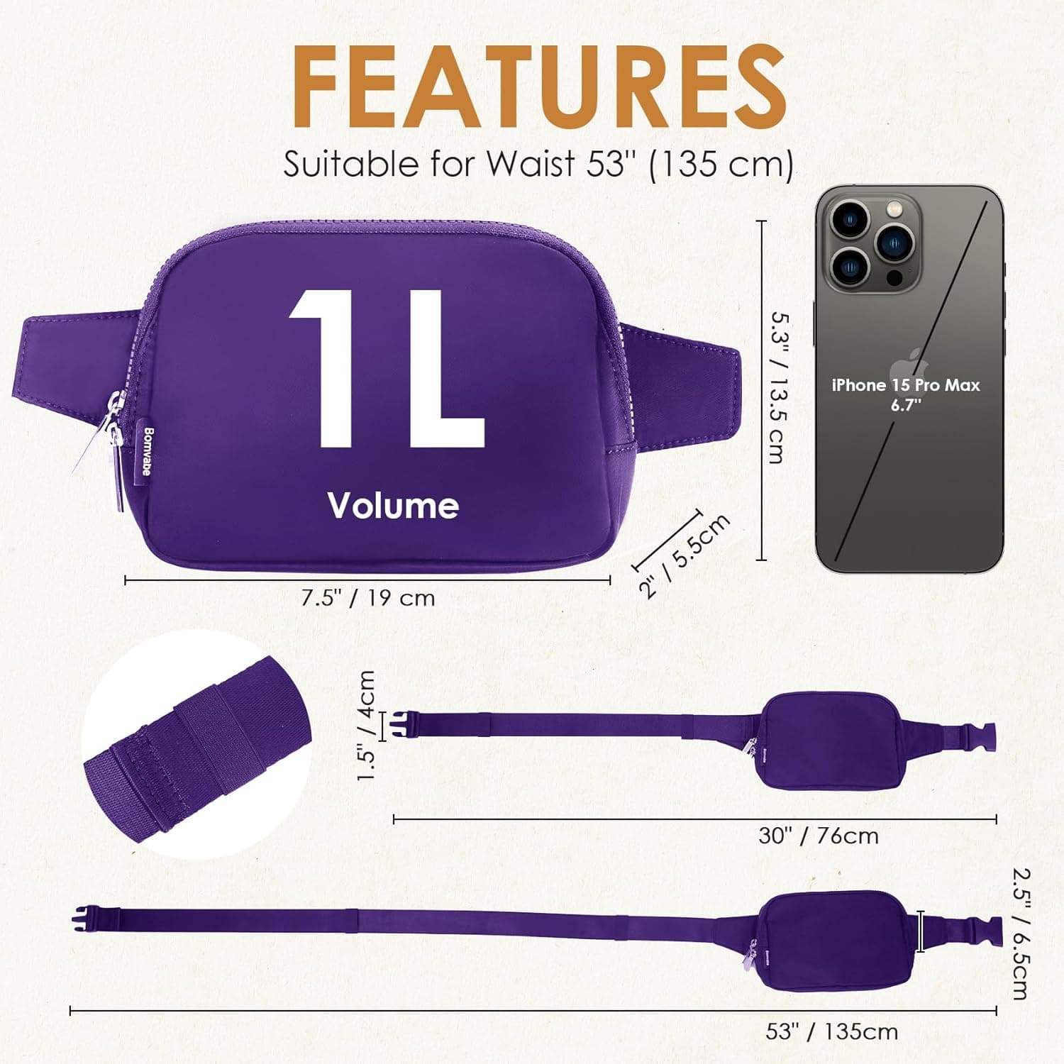 Bomvabe Purple Fanny Pack for Women with Extender Strap thumbnail 4
