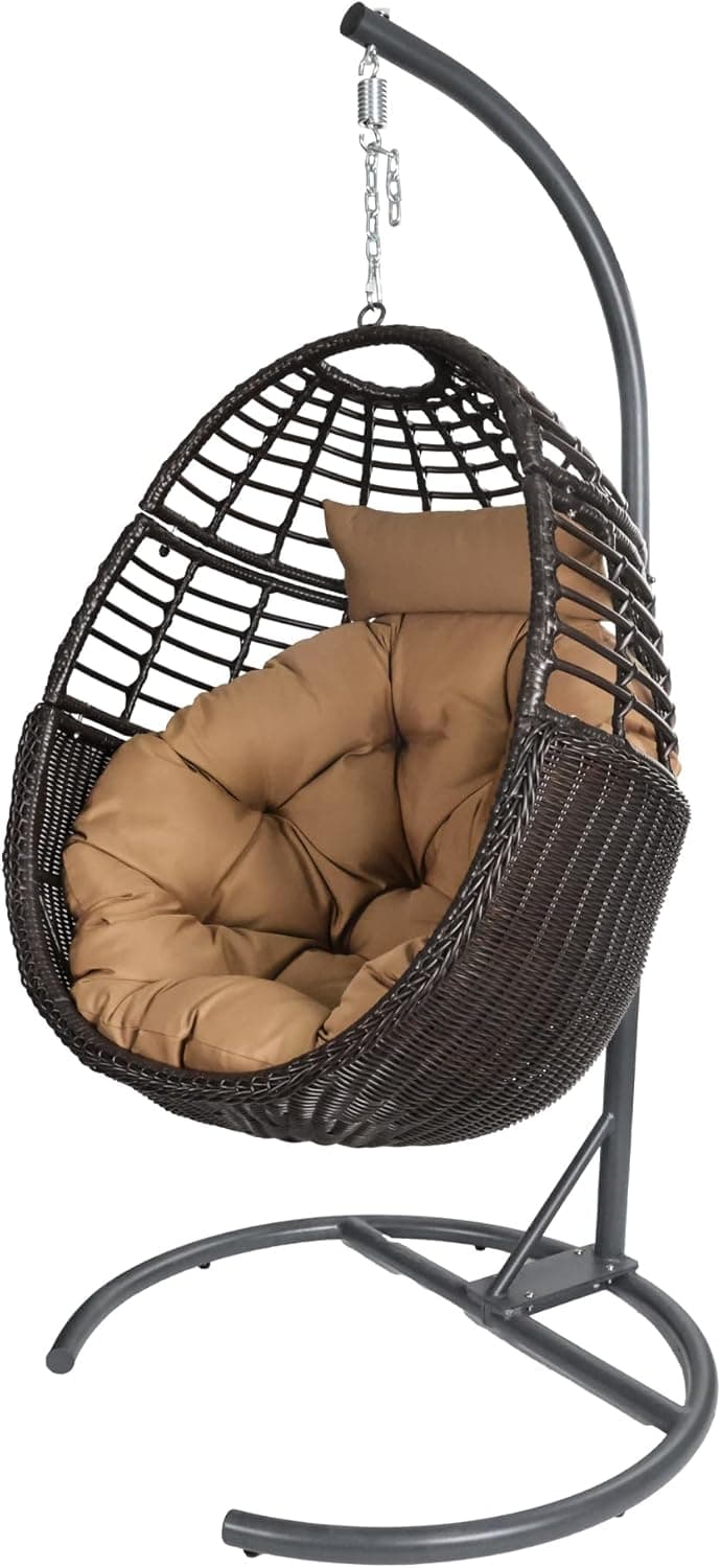 Ercimi Hanging Egg Chair Hammock Chair with Stand Wicker Rattan Chairs for Indoor Outdoor Patio Bedroom Swing Chair with Steel Frame and Soft Cushion : Patio, Lawn &amp; Garden image 1