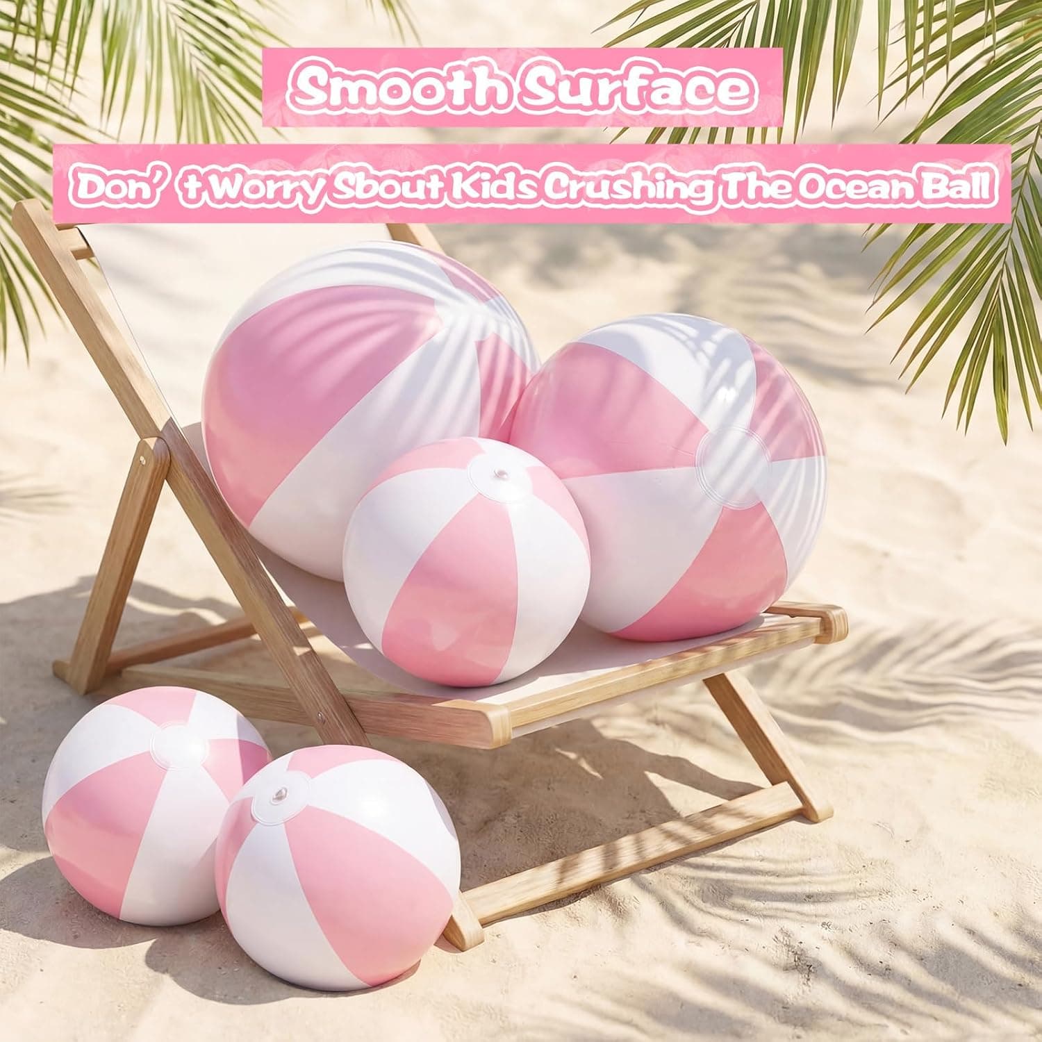 MiniInflat 5-Piece Inflatable Beach Balls Set - Pastel Pink thumbnail 4
