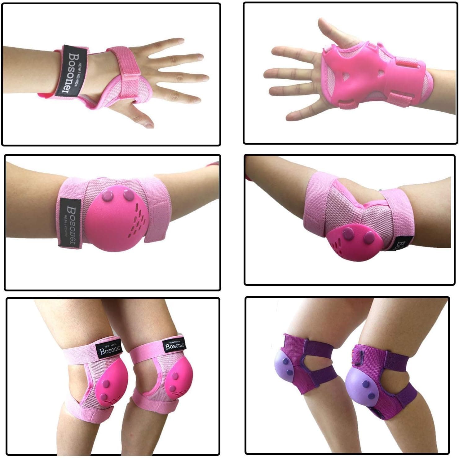 BOSONER Kids Protective Gear Set - Knee Pads, Elbow Pads & Wrist Guards thumbnail 4