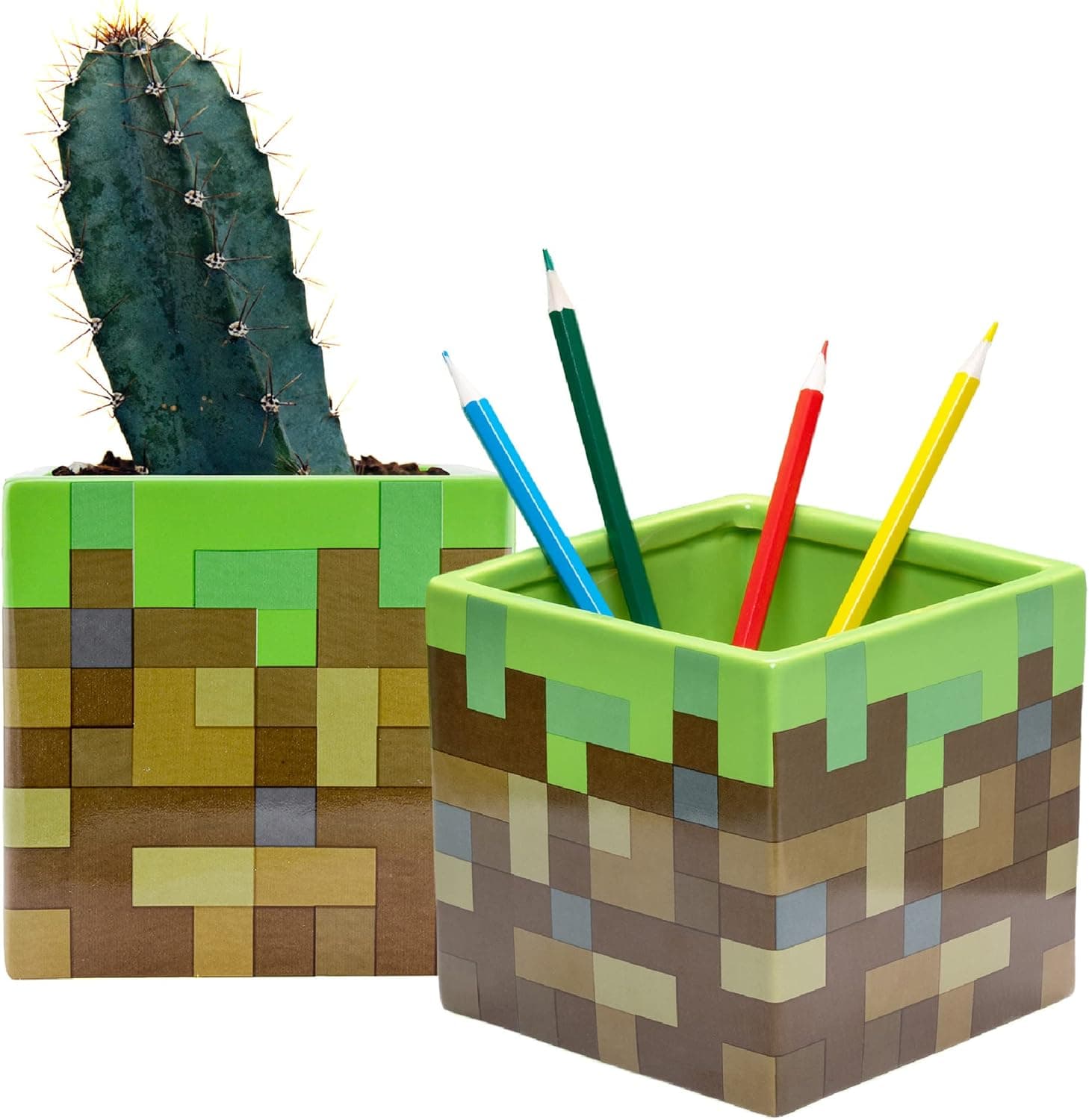 Paladone Minecraft Glass Block Ceramic Planter or Pen Holder image 1