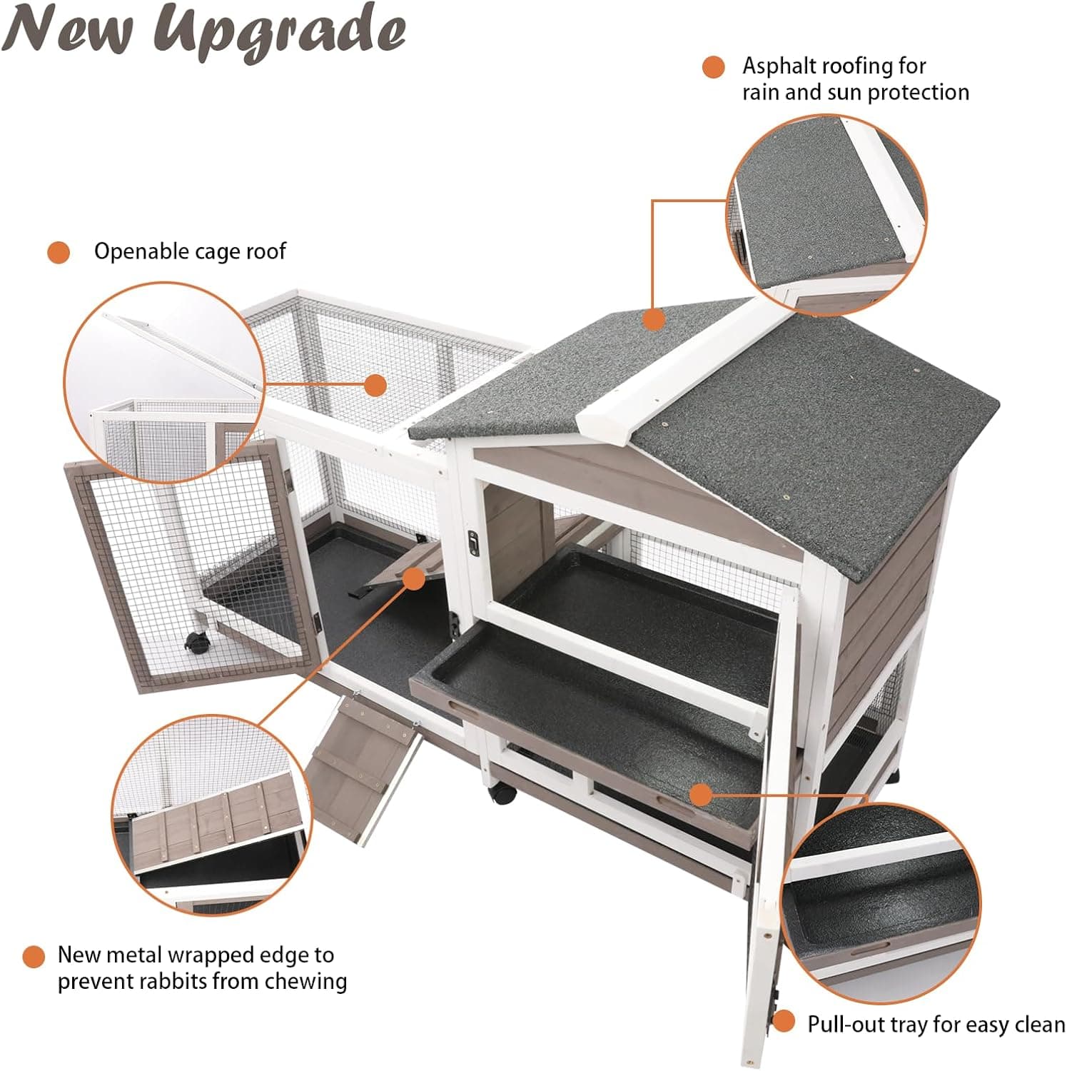 Gowoodhut Rabbit Hutch Indoor Outdoor 2 Story Bunny Cage with 6 Wheels thumbnail 3